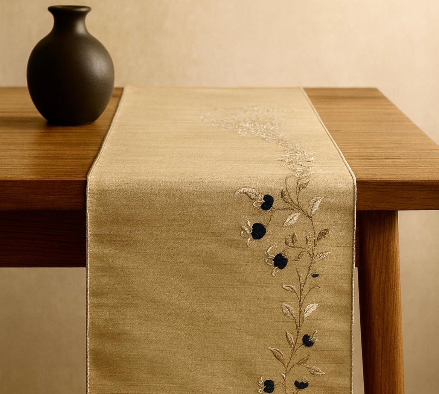 Golden Bloom Embroidered Runner
