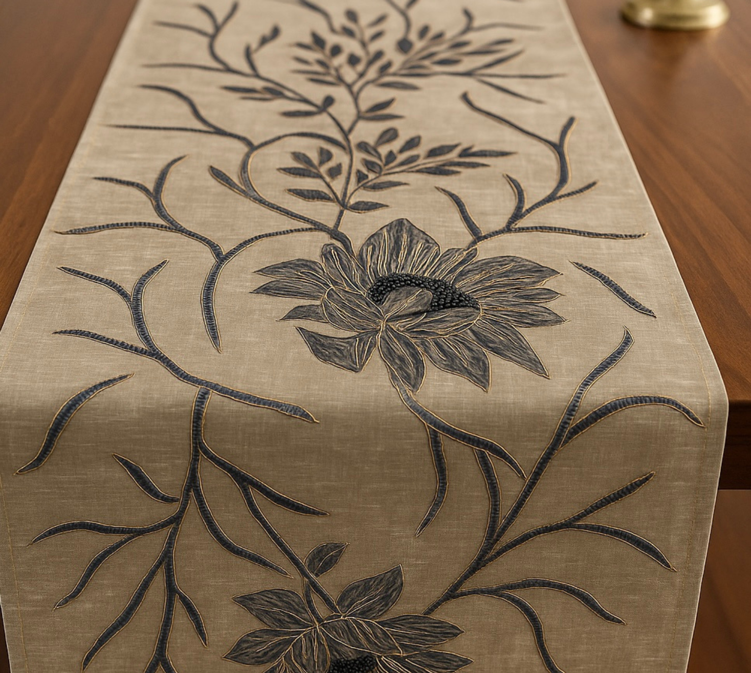 Ink Blue vine Embroidered Table Linen set