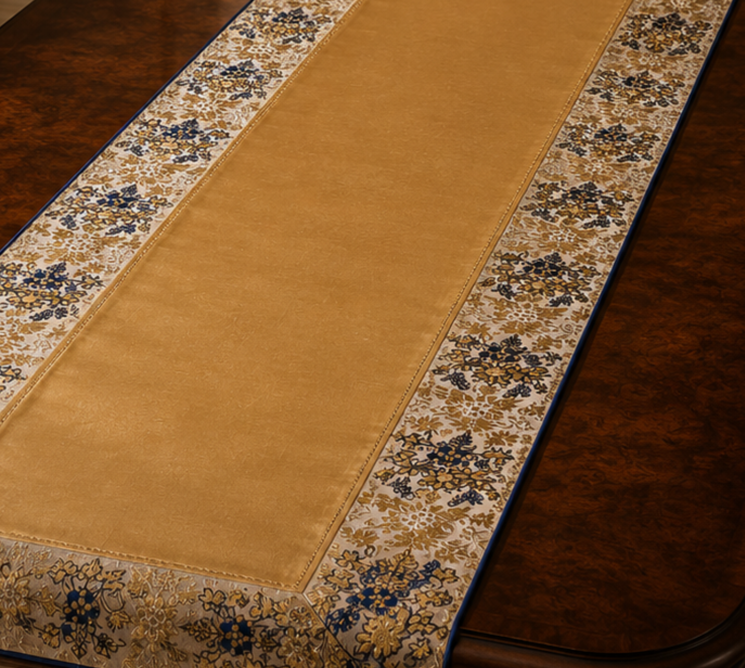 Sapphire Heirloom Silk Table Runner