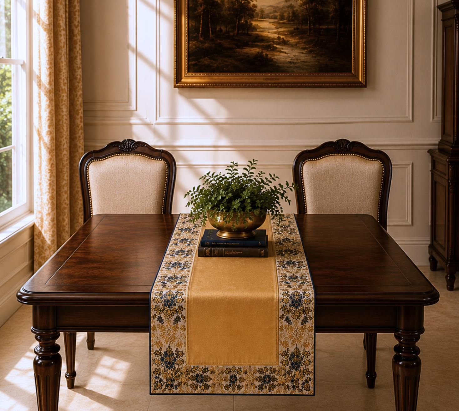 Sapphire Heirloom Silk Table Runner