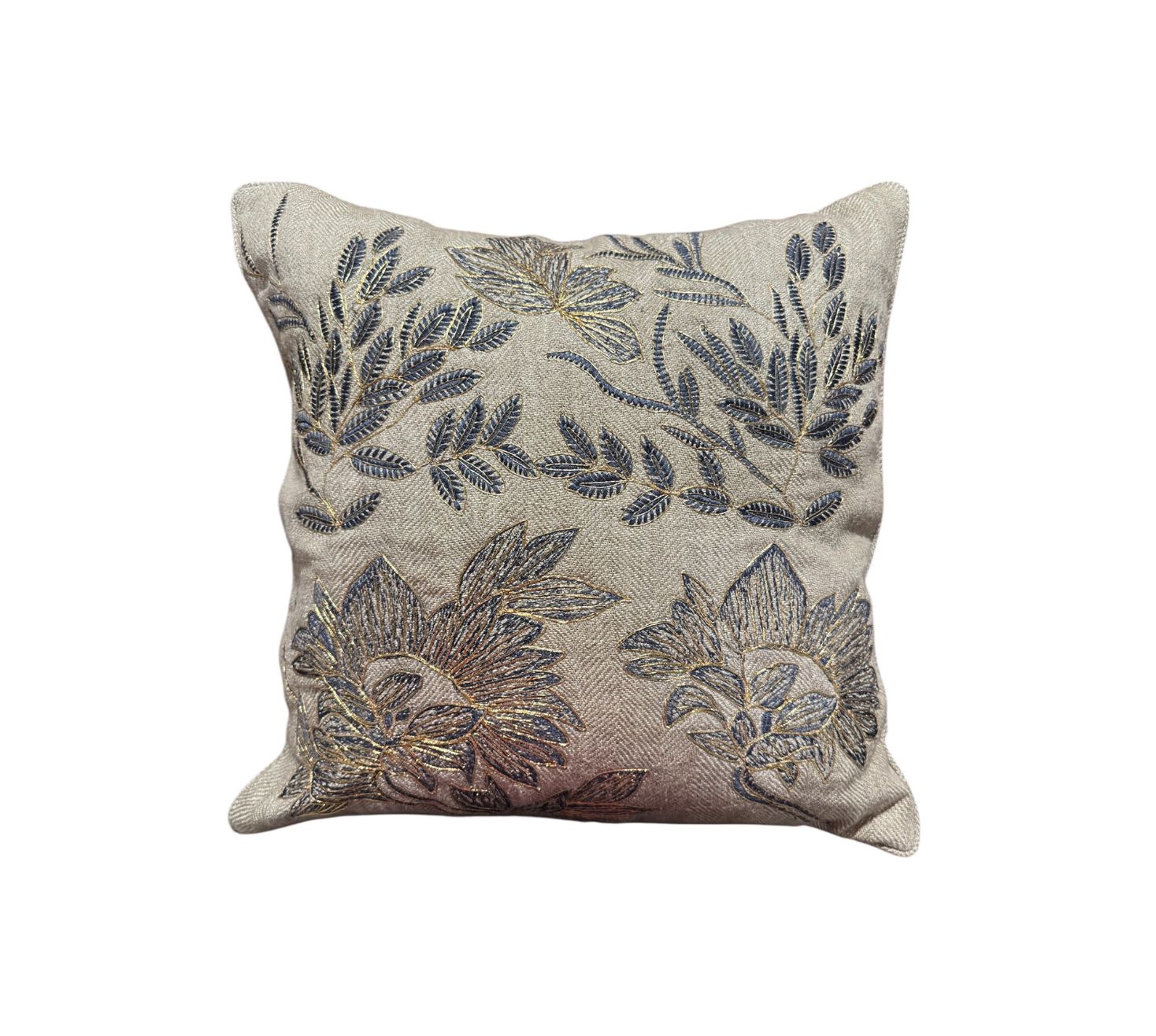Regal Floral leaf embroidered linen cushion cover