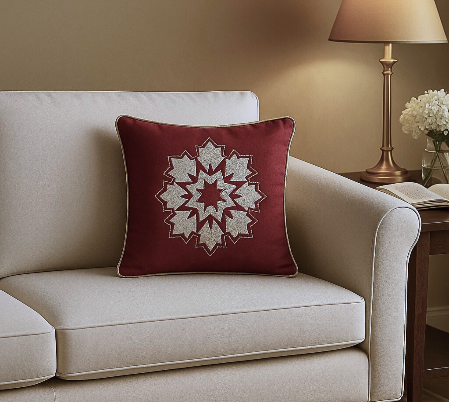 Wine red Starburst silk cushion cover
