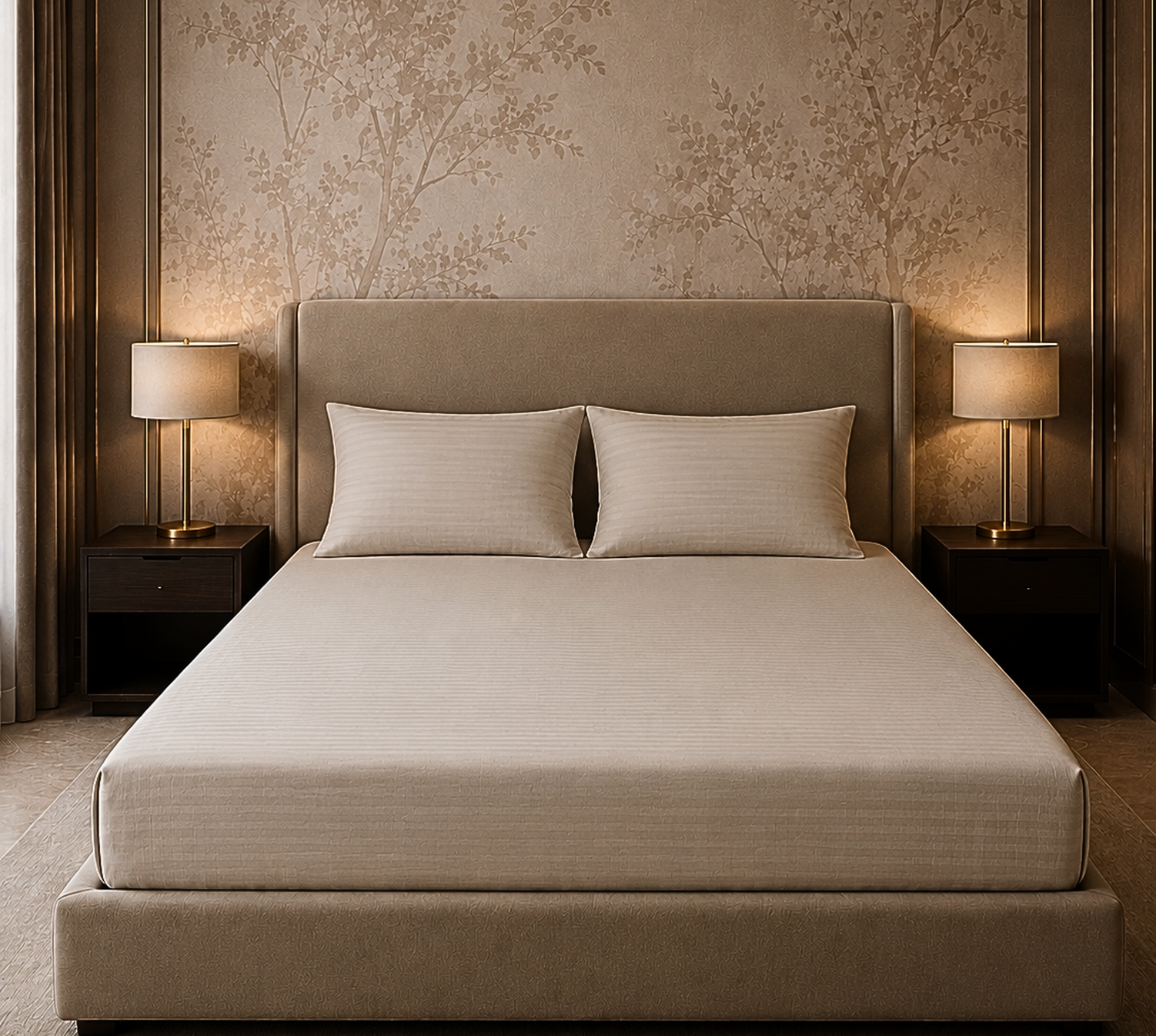 Soft Ivory Beige striped cotton bedsheet set