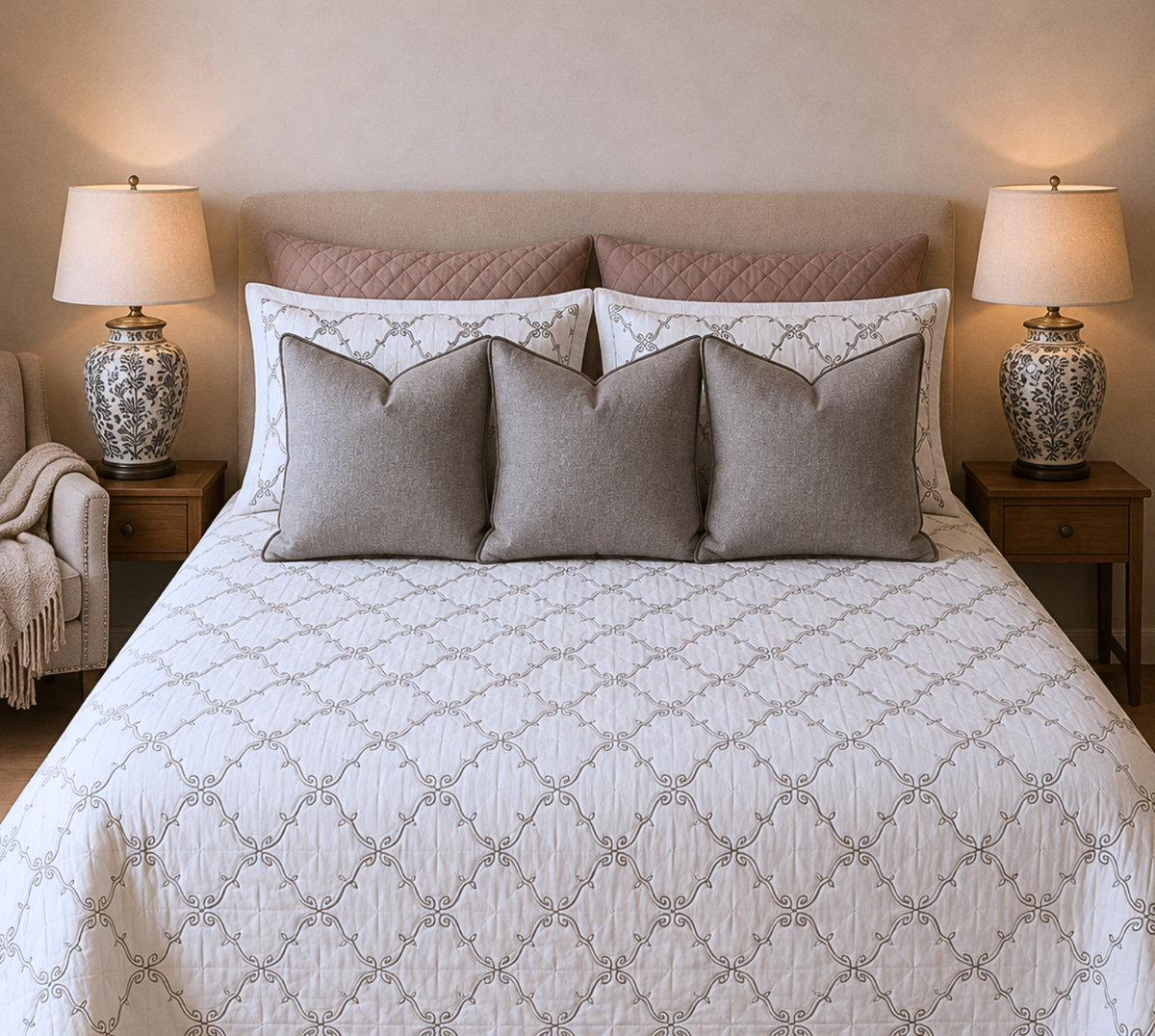 The Ivory Ring cotton Quilted bedspread