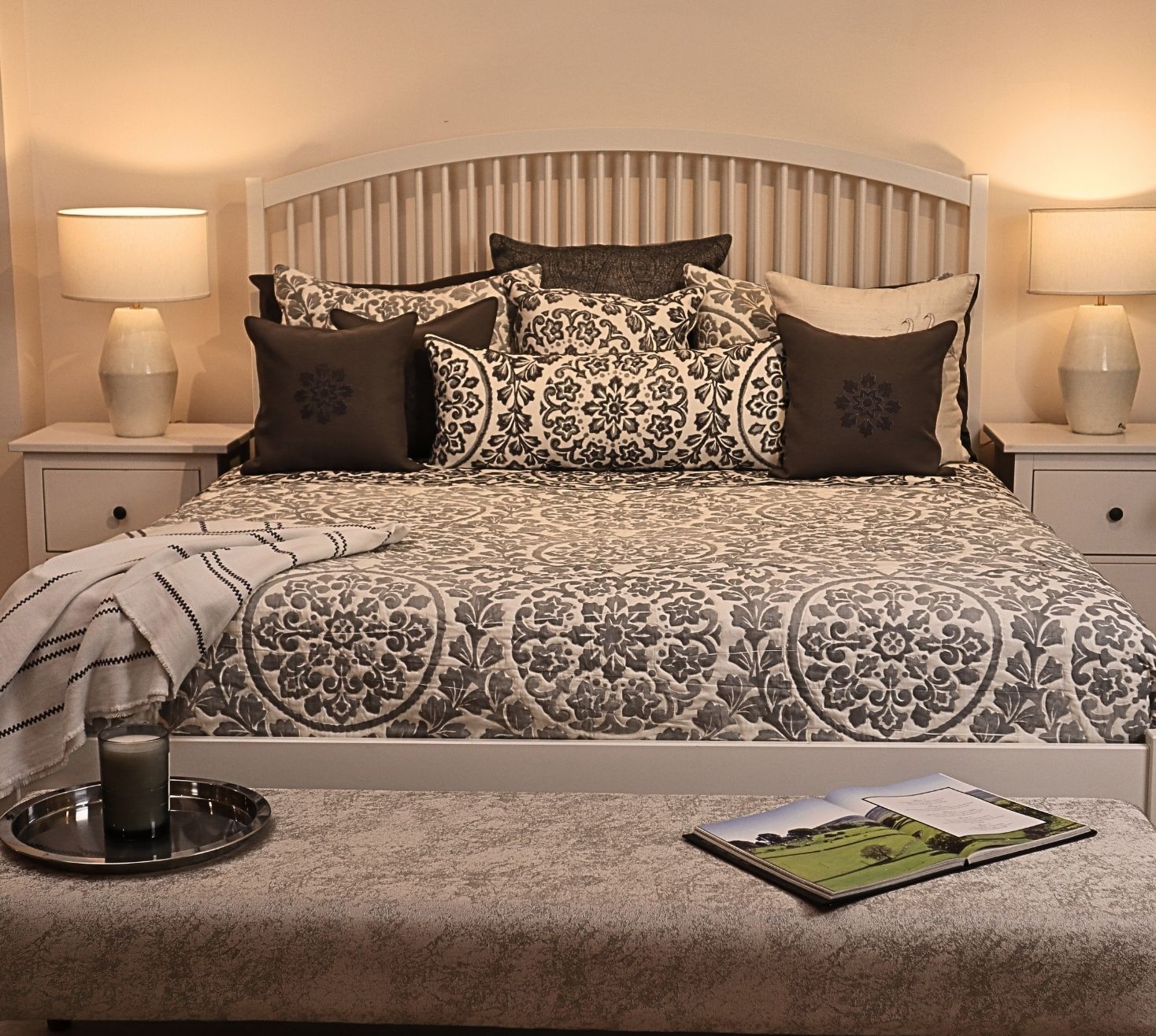 Ikat Geometrical Floral Quilted Bedspread