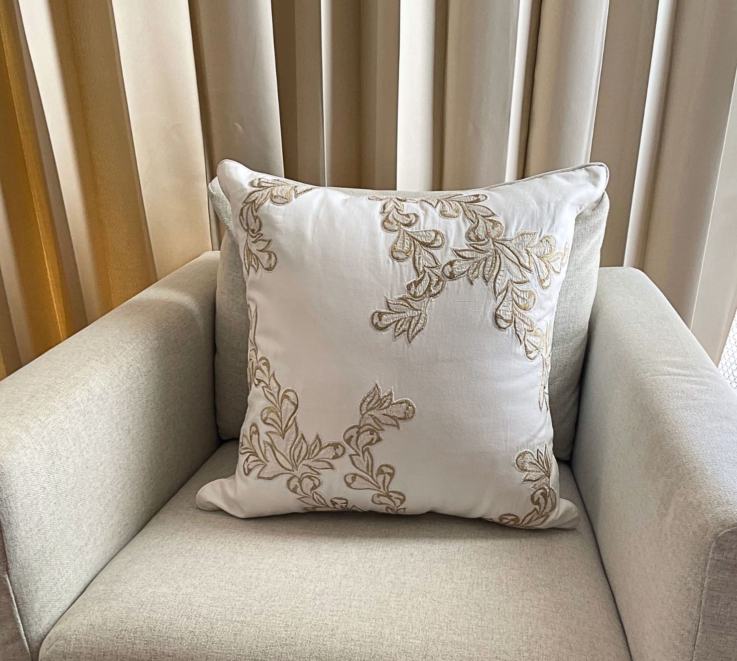 Gold Foliage Patchwork Cushion Cover