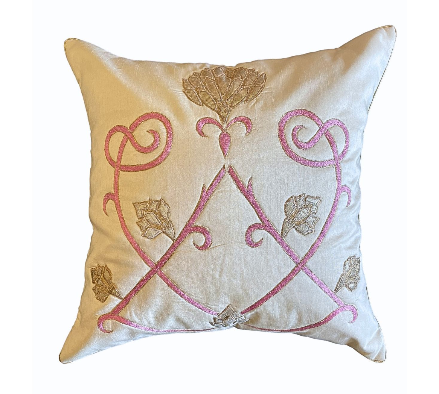 The golden kamal embroidered cushion cover