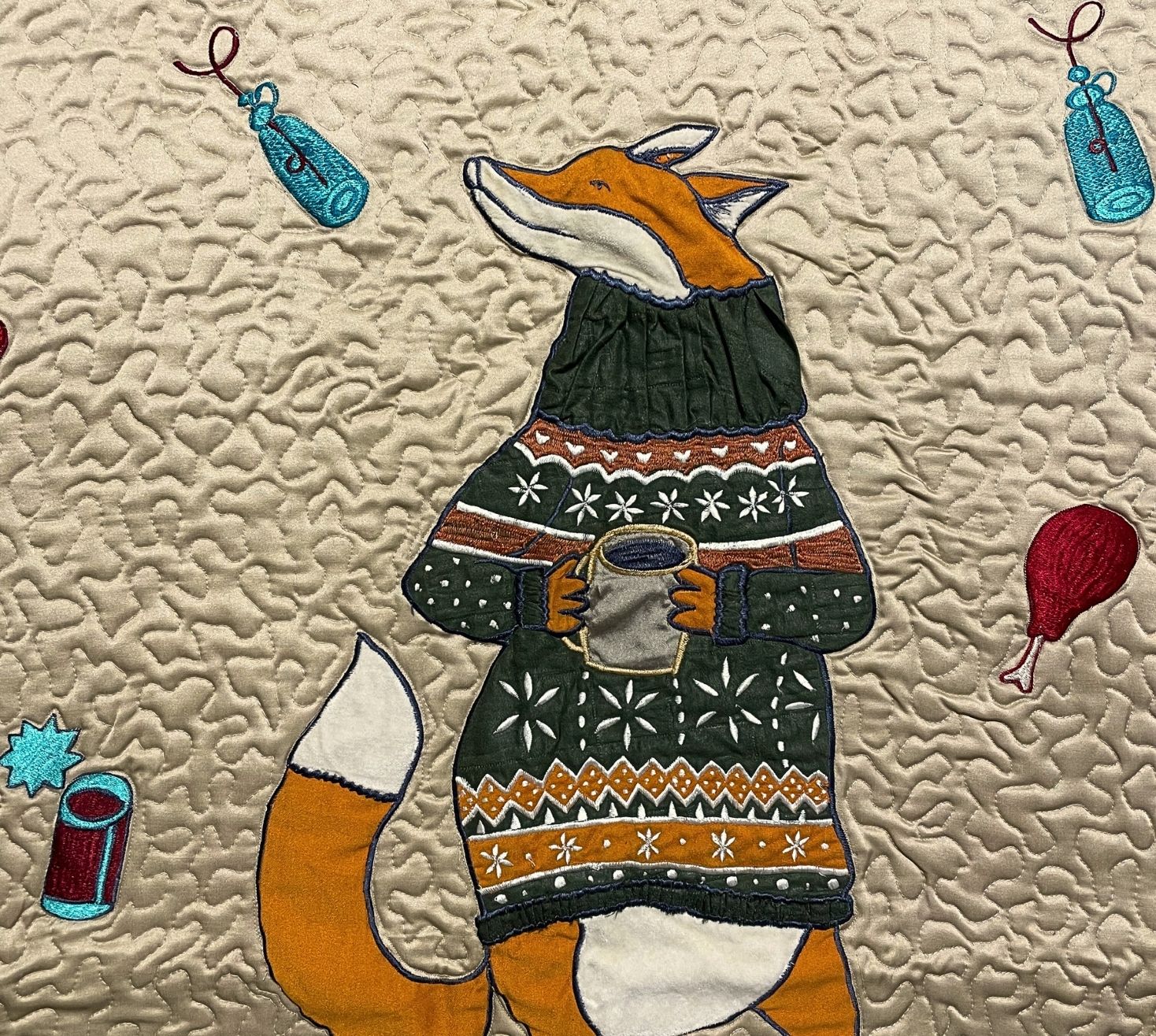 Fantastic Fox Comes To Town Quilted Bedspread