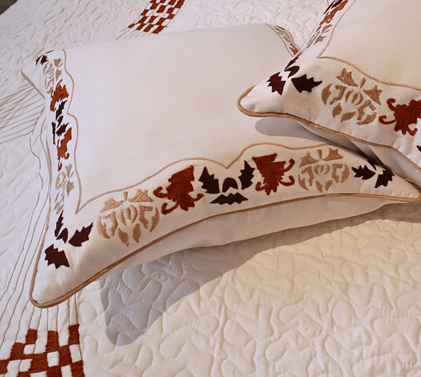 Treasured Hues of White and brown Quilted Bedspread