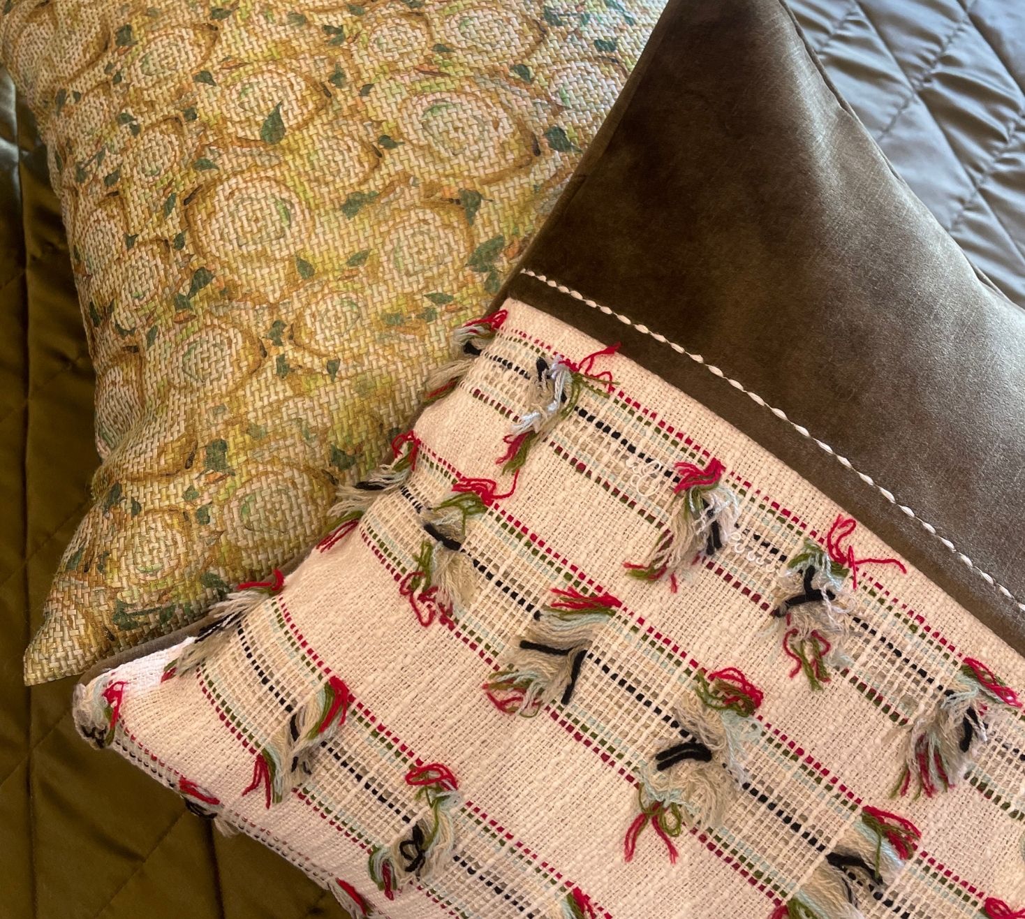 Golden Olive Rhombus Quilted Bedspread