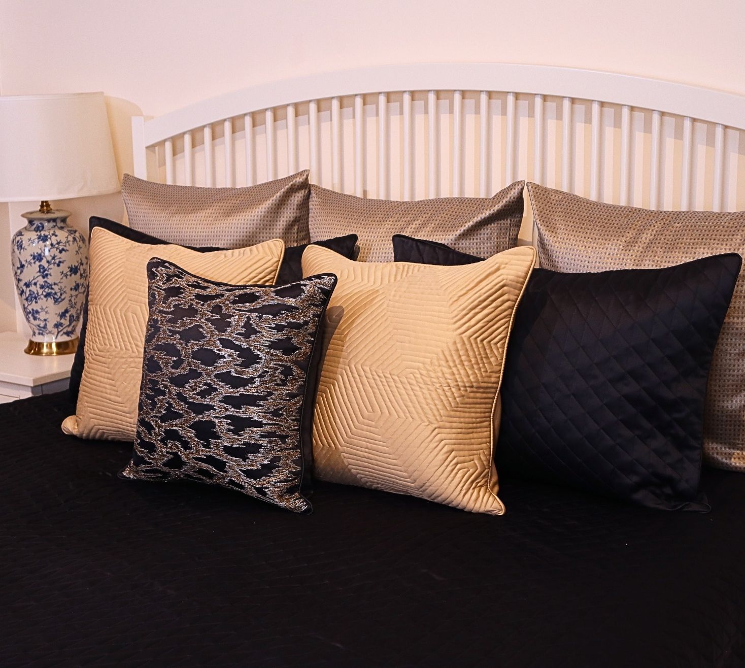 Decorated Gold and silver zari Ink Blue Quilted Bedspread