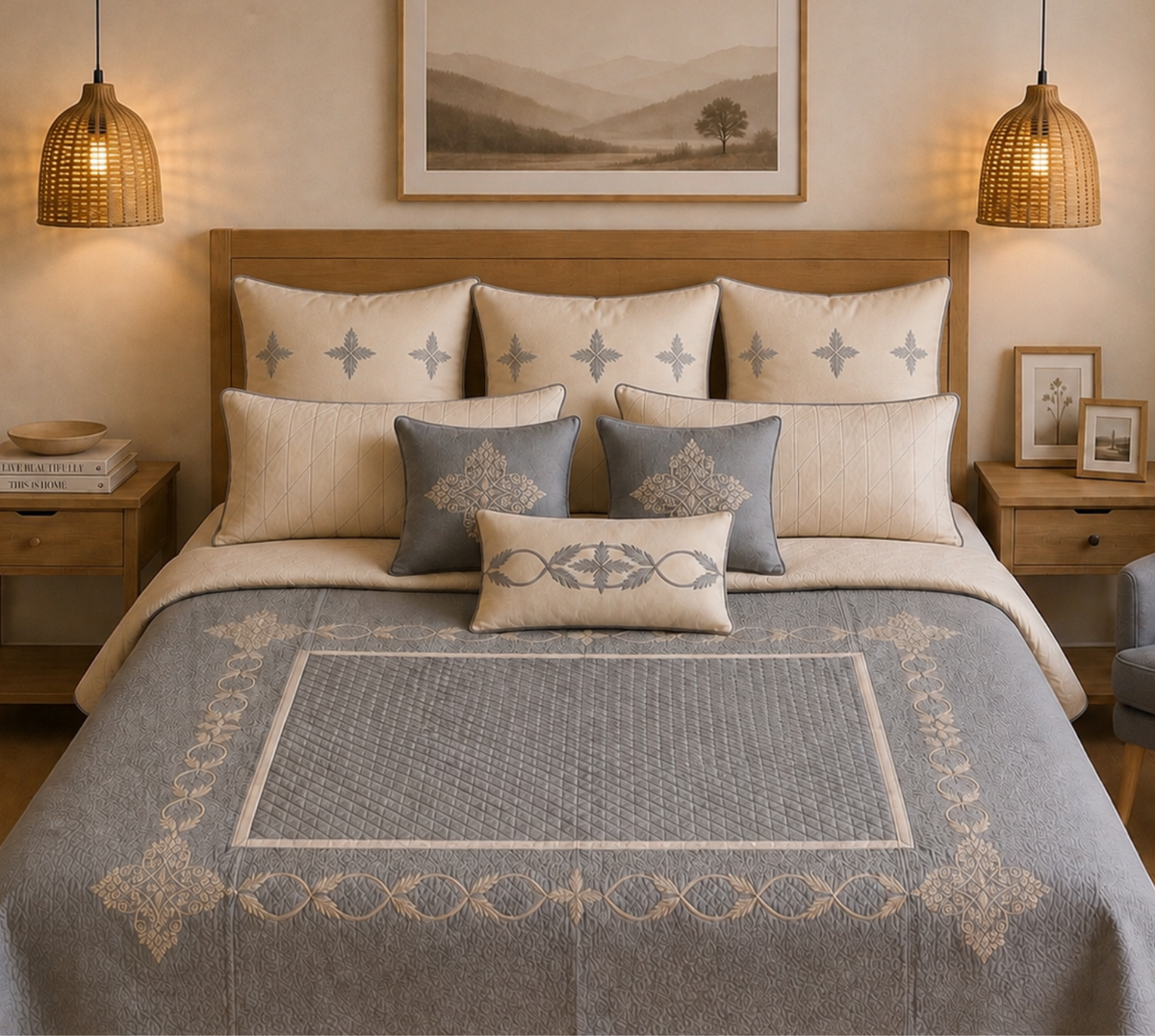 The Ash blue quilted bedspread