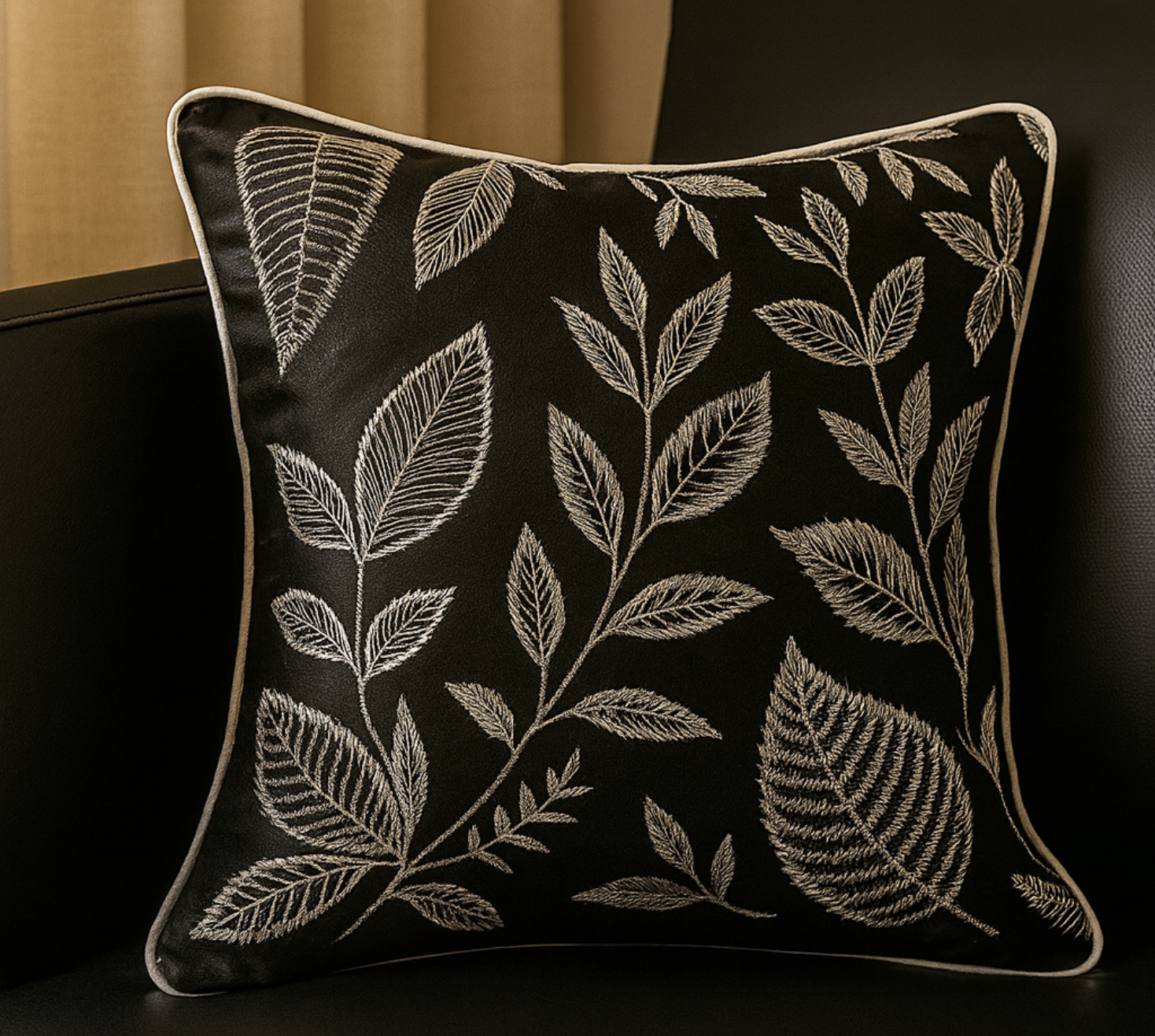 Satin noir black cushion cover