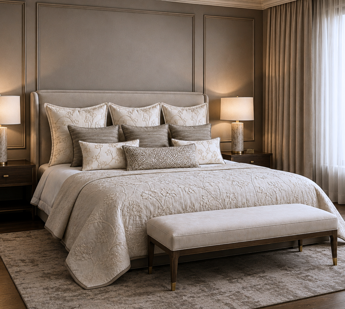 LUXURY COLLECTION - Almond linen heritage quilted bedspread