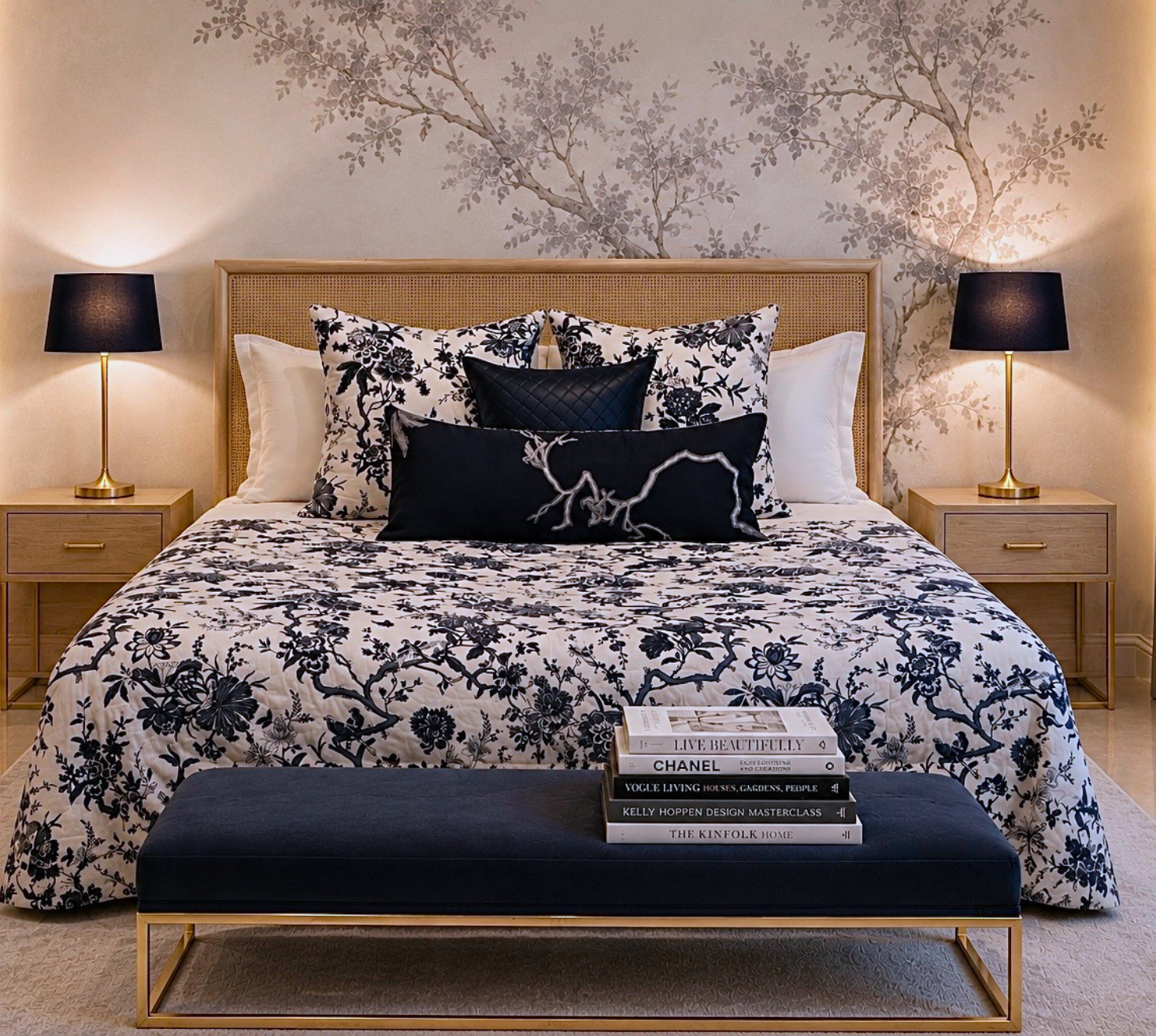 Wilderness Printed blue and white Quilted Bedspread