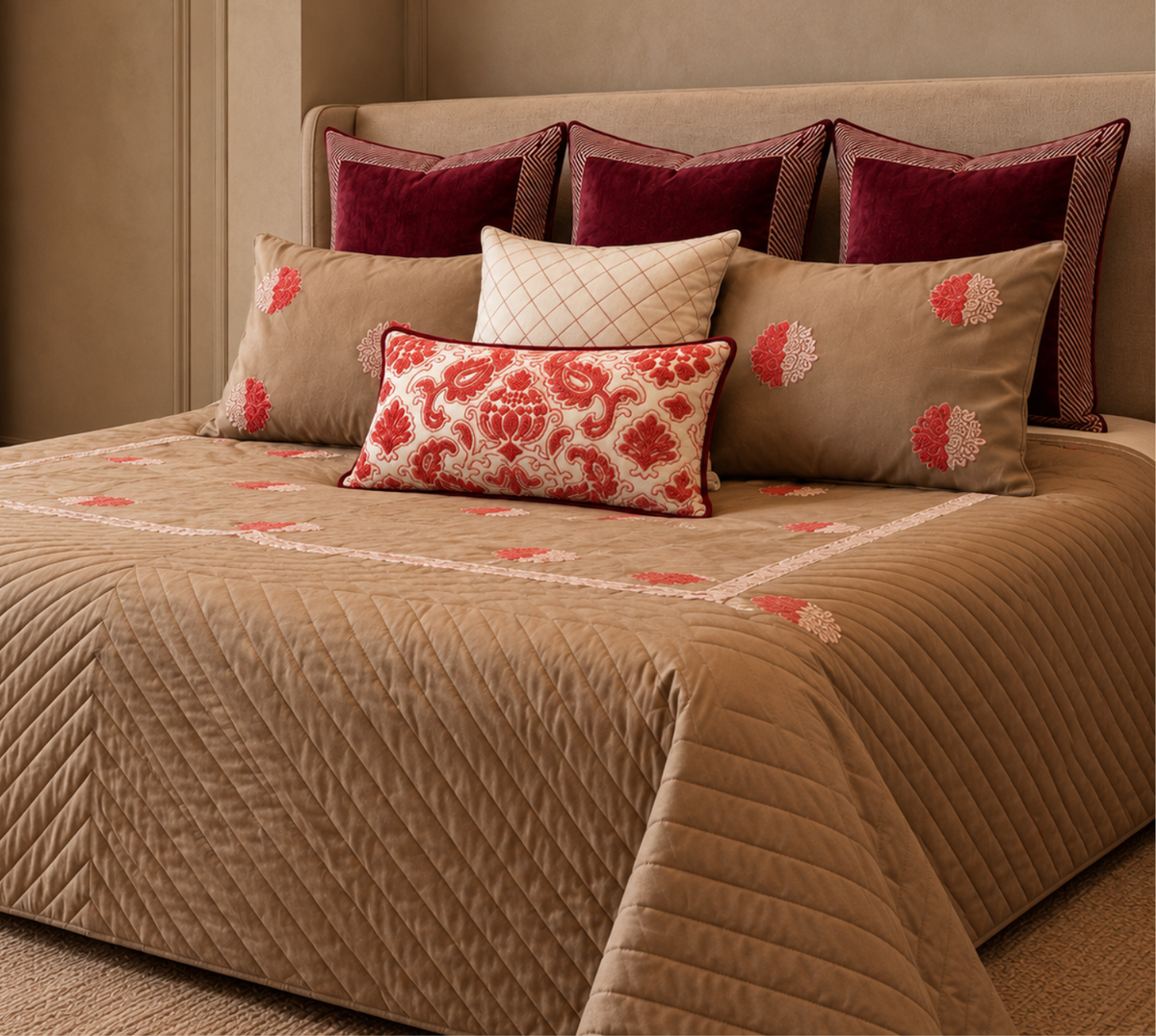 Floral peach mushroom bliss Quilted Bedspread