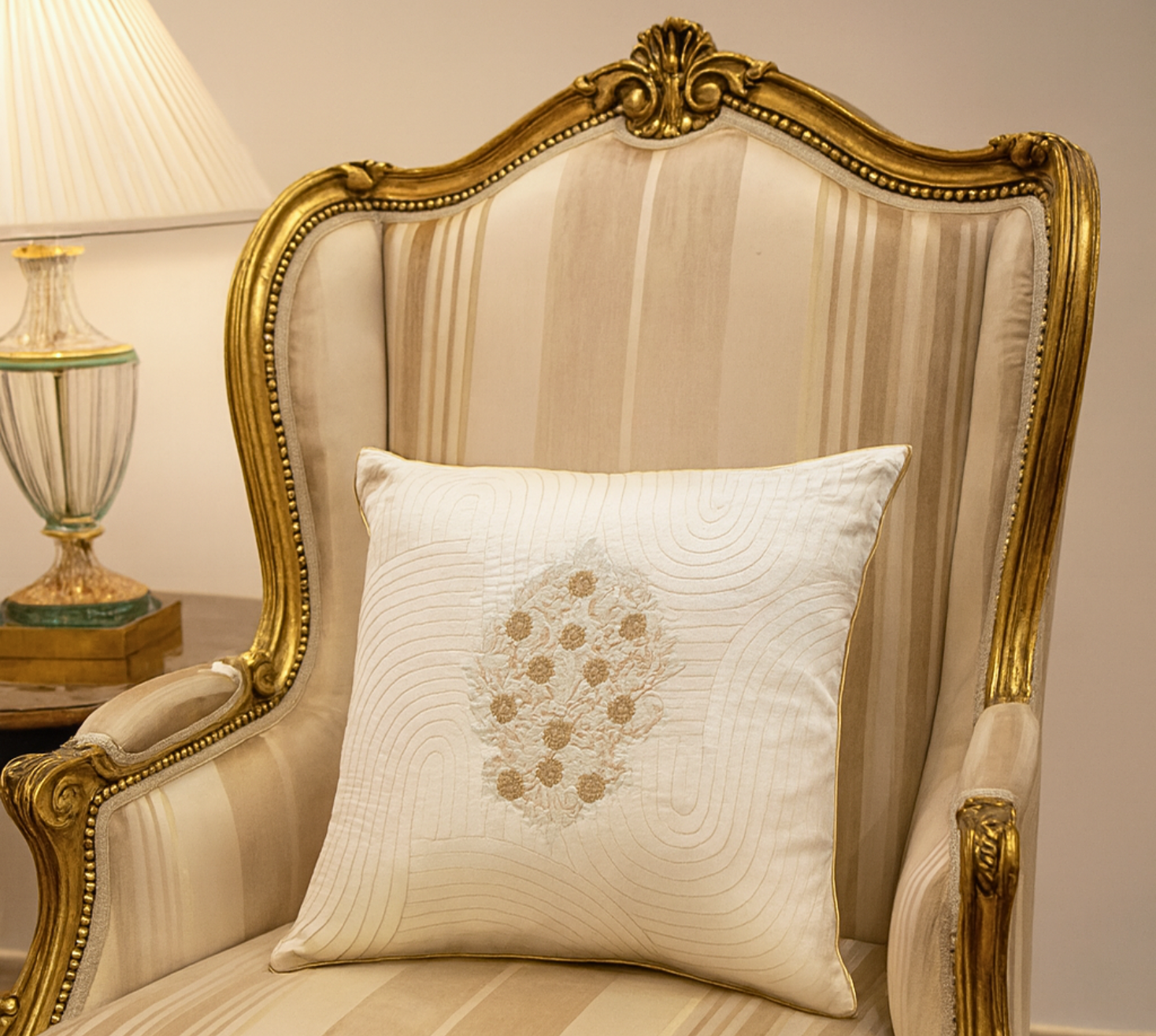 Golden arc floral grace cushion cover