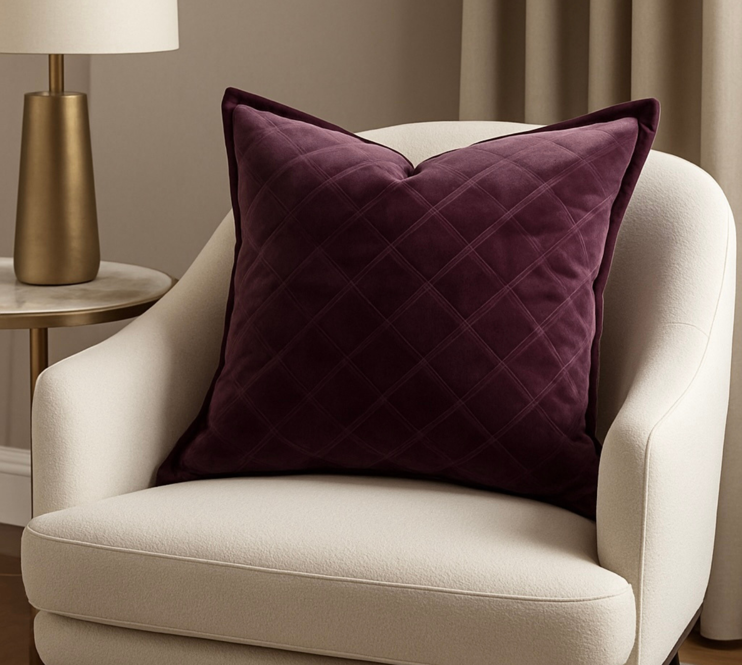 Wine red velvet embroidered cushion cover