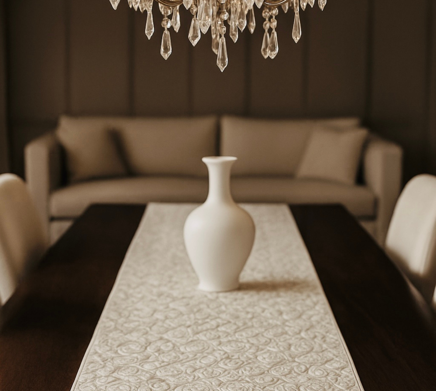 Moonlit Grace white brocade table runner