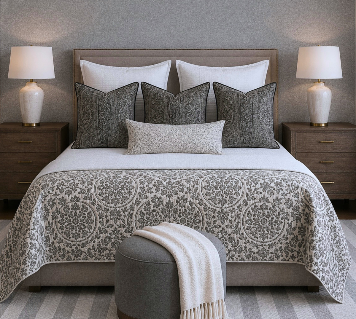 geometric floral linen quilted bedspread