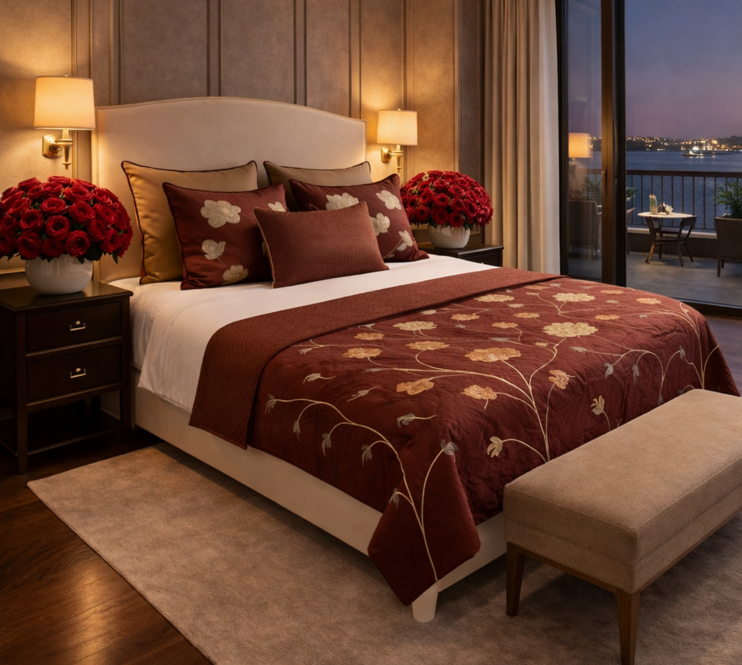 Wine Rose Royale Quilted Bedspread
