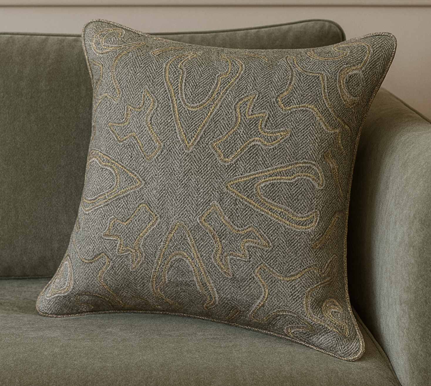 Modern abstract Grey herringbone embroidered cushion cover
