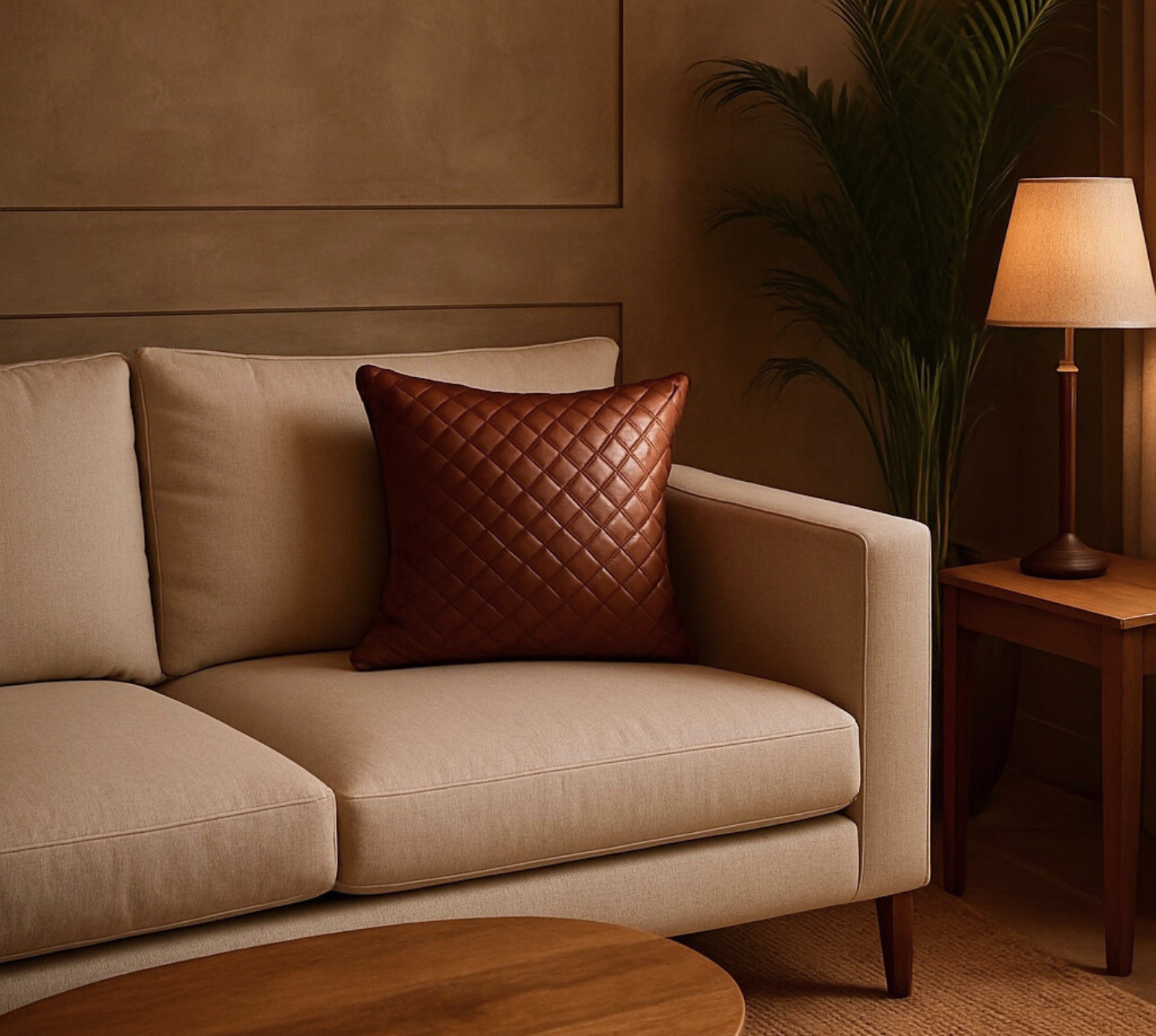 Sienna Brown Oblique Leatherette Cushion Cover