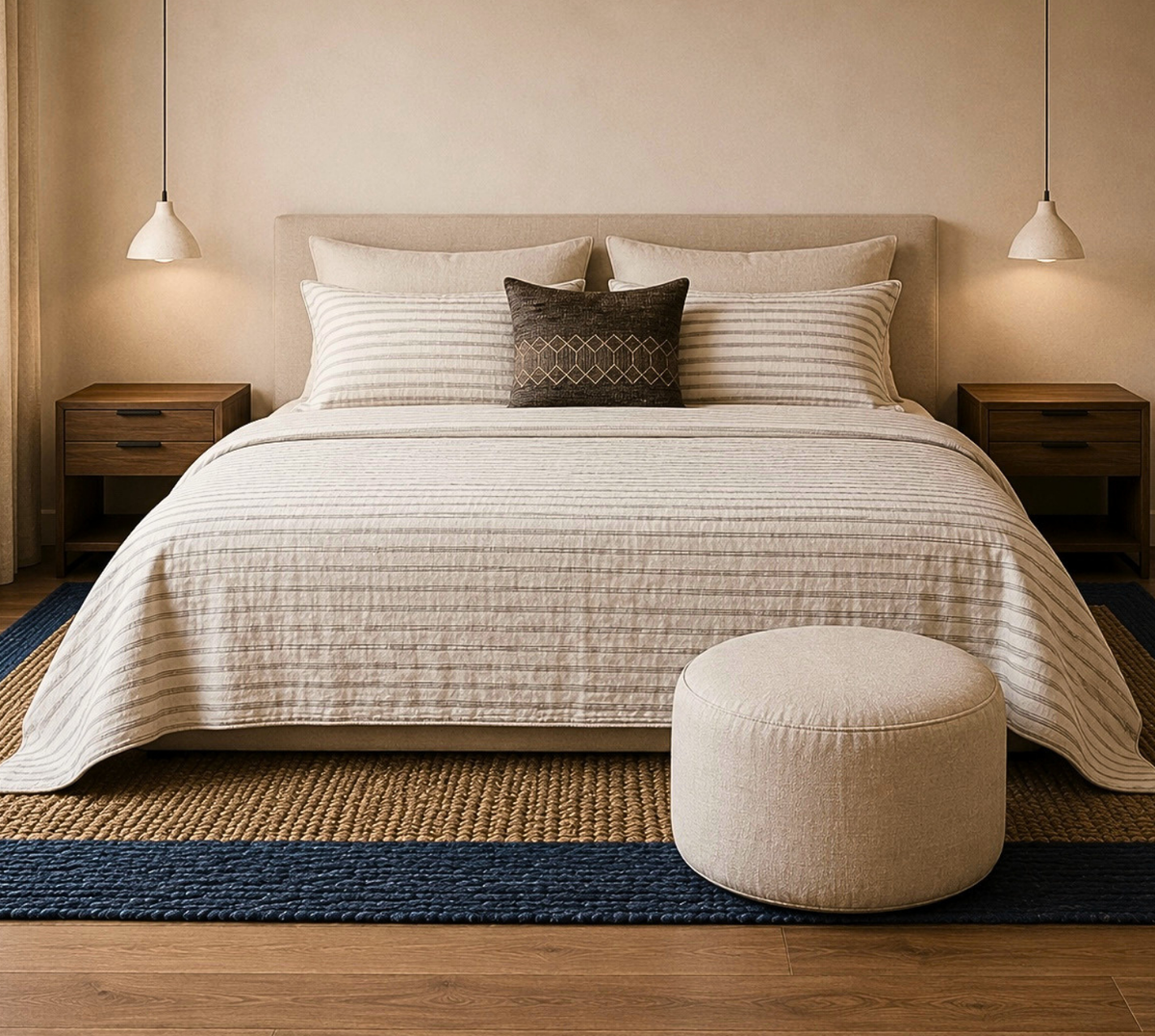 Striped jaquard Linen quilted bedspread