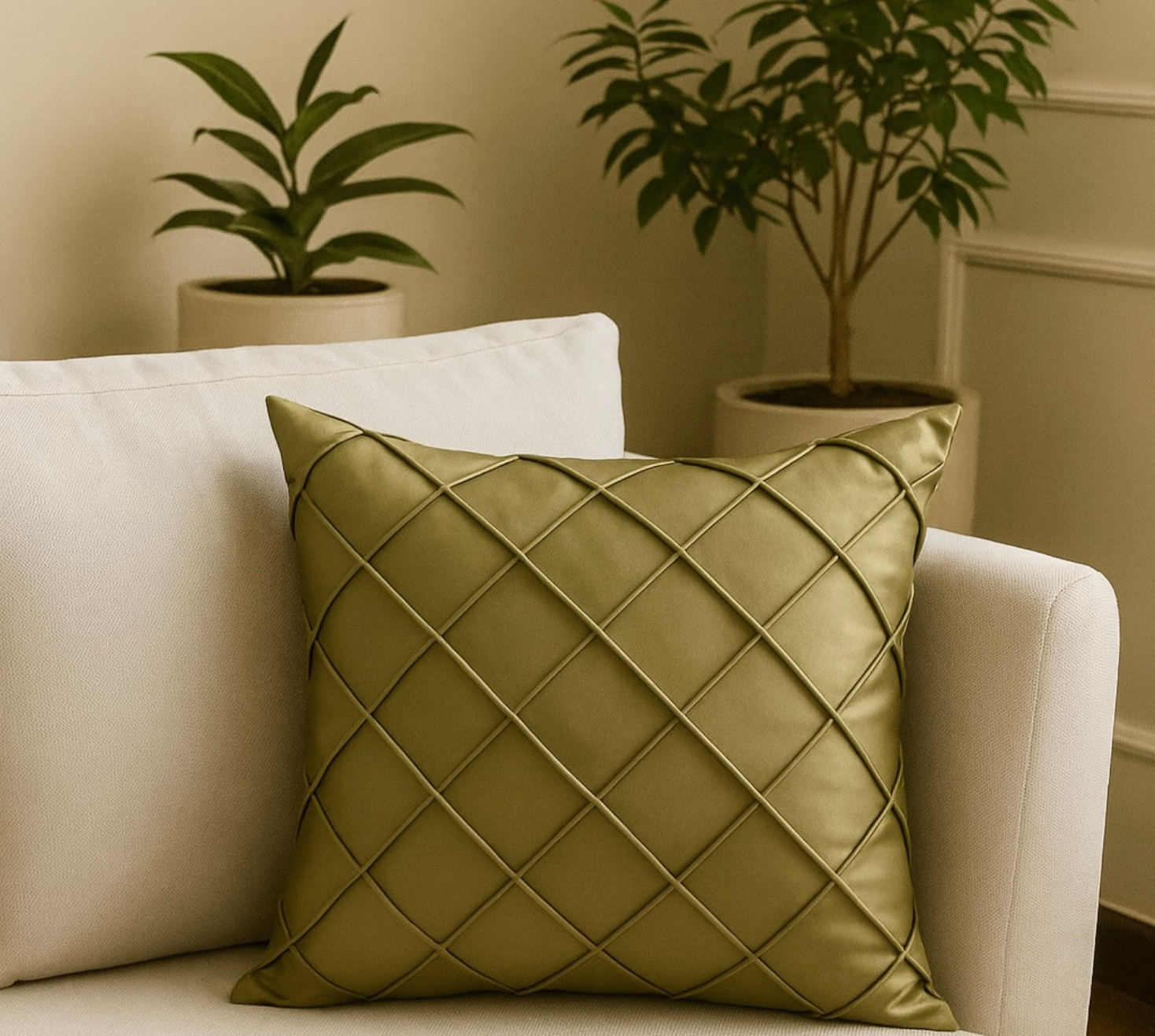 Olive Criss Cross Satin Cushion Cover