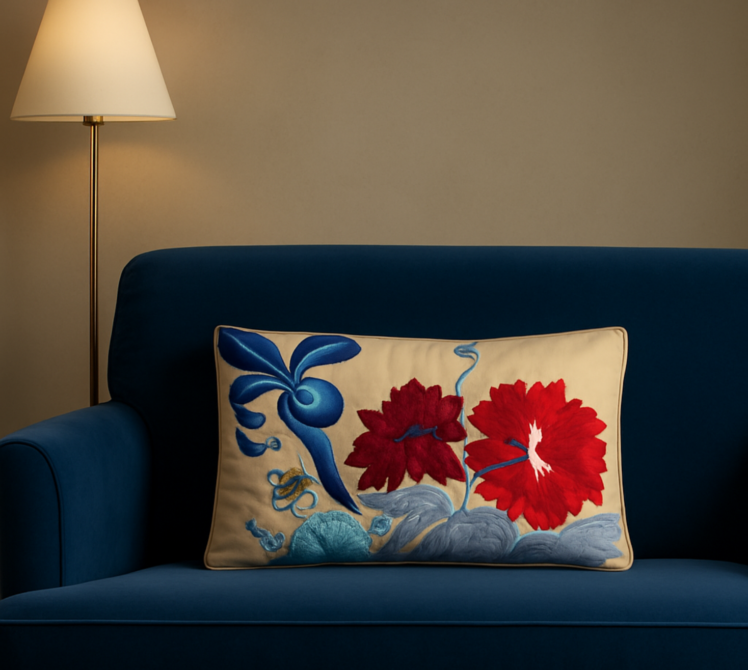 The Scarlet Bloom Cushion Cover