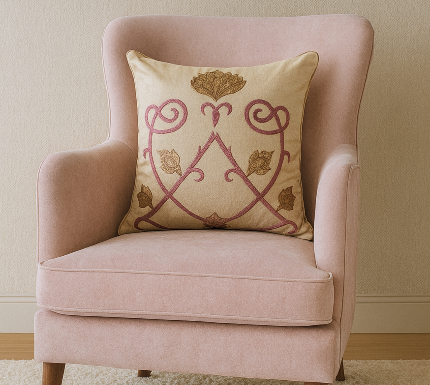 The golden kamal embroidered cushion cover