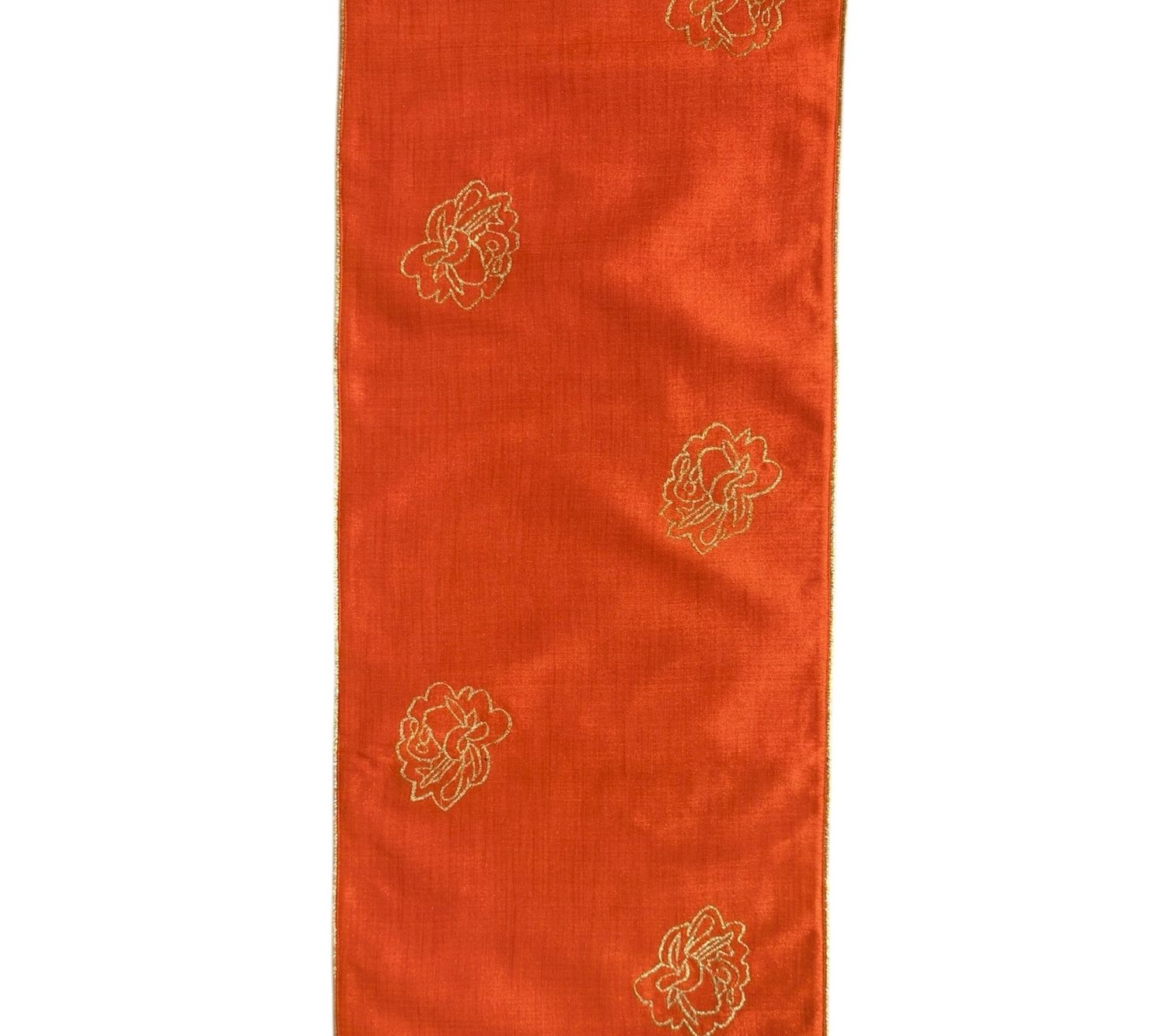 Scattered floral embroidered rust runner with a set of napkins