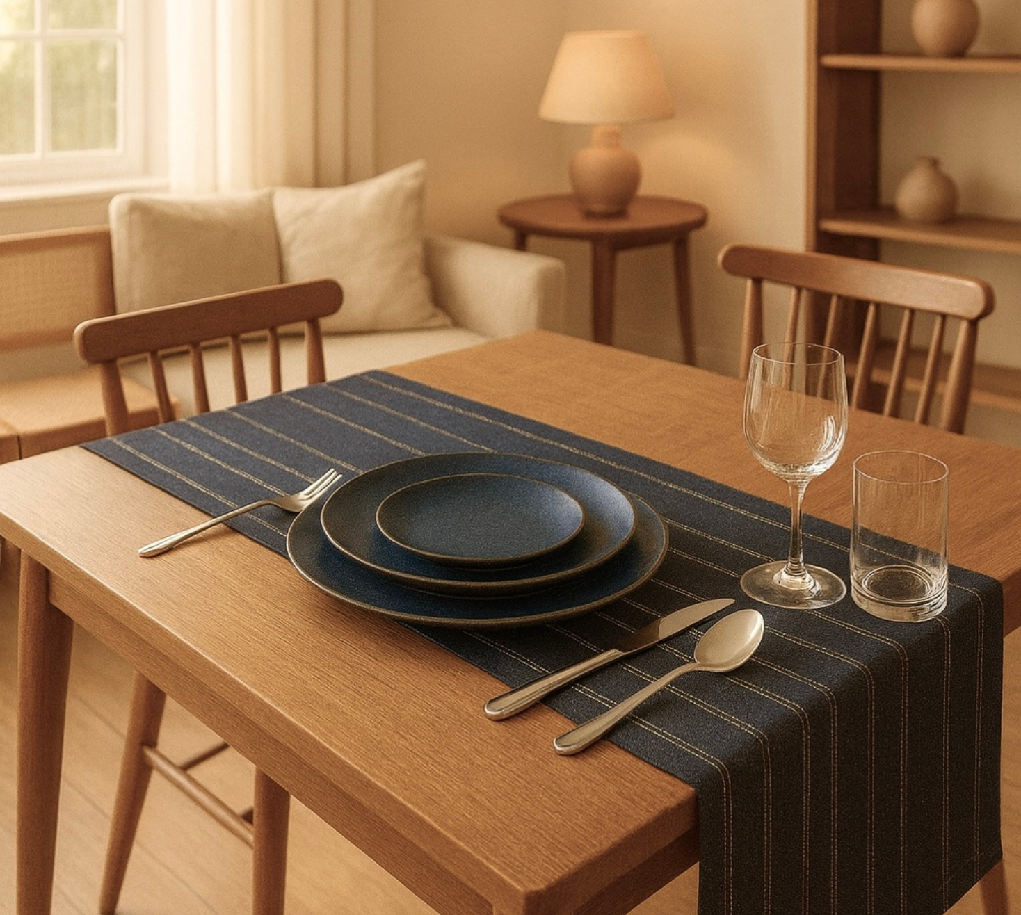 Twin embroidered Zari Blue runner