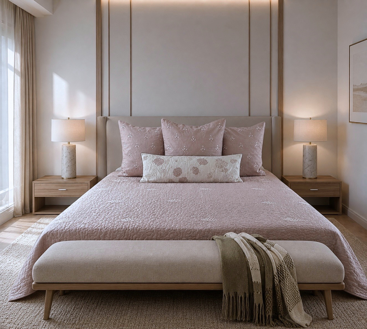 The lotus rests quilted bedspread
