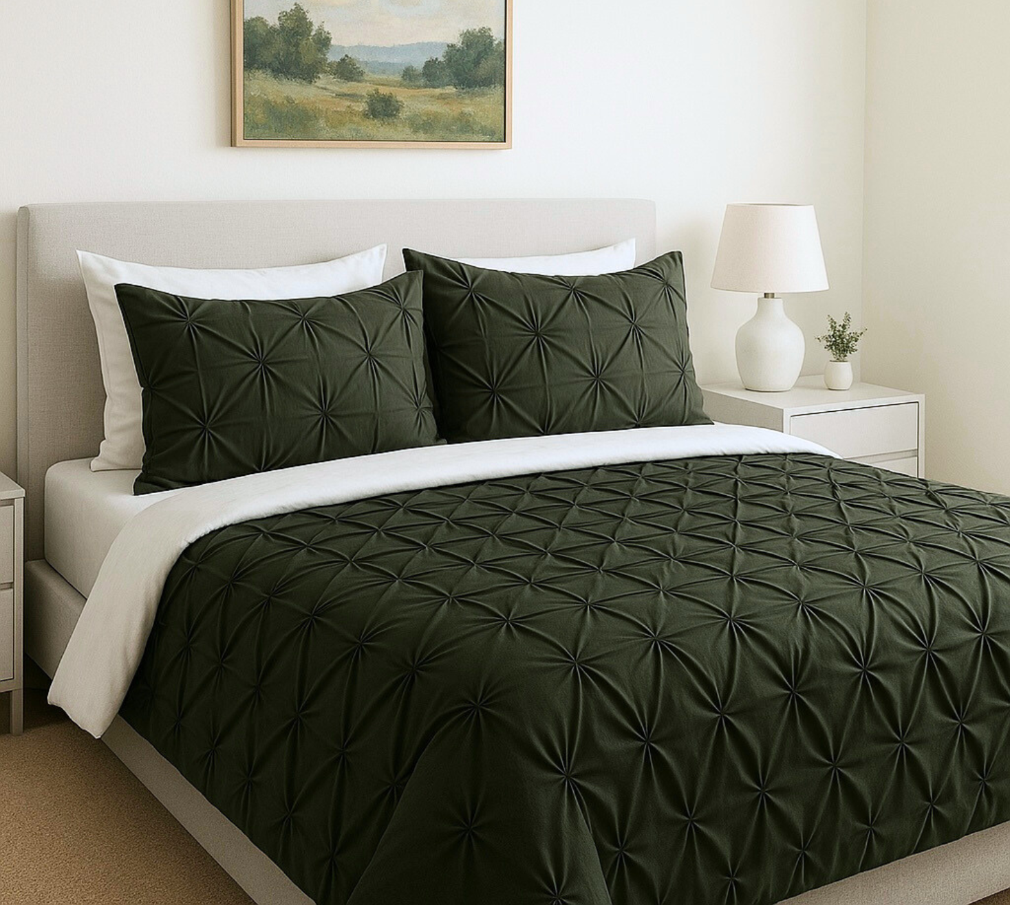 Military green cinched duvet bedspread