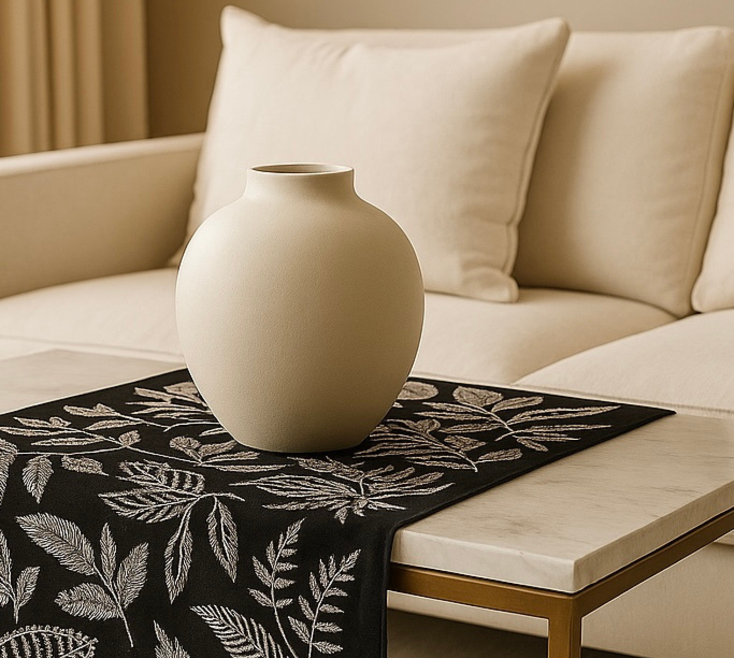 Monochromatic leafy embroidered Table Runner