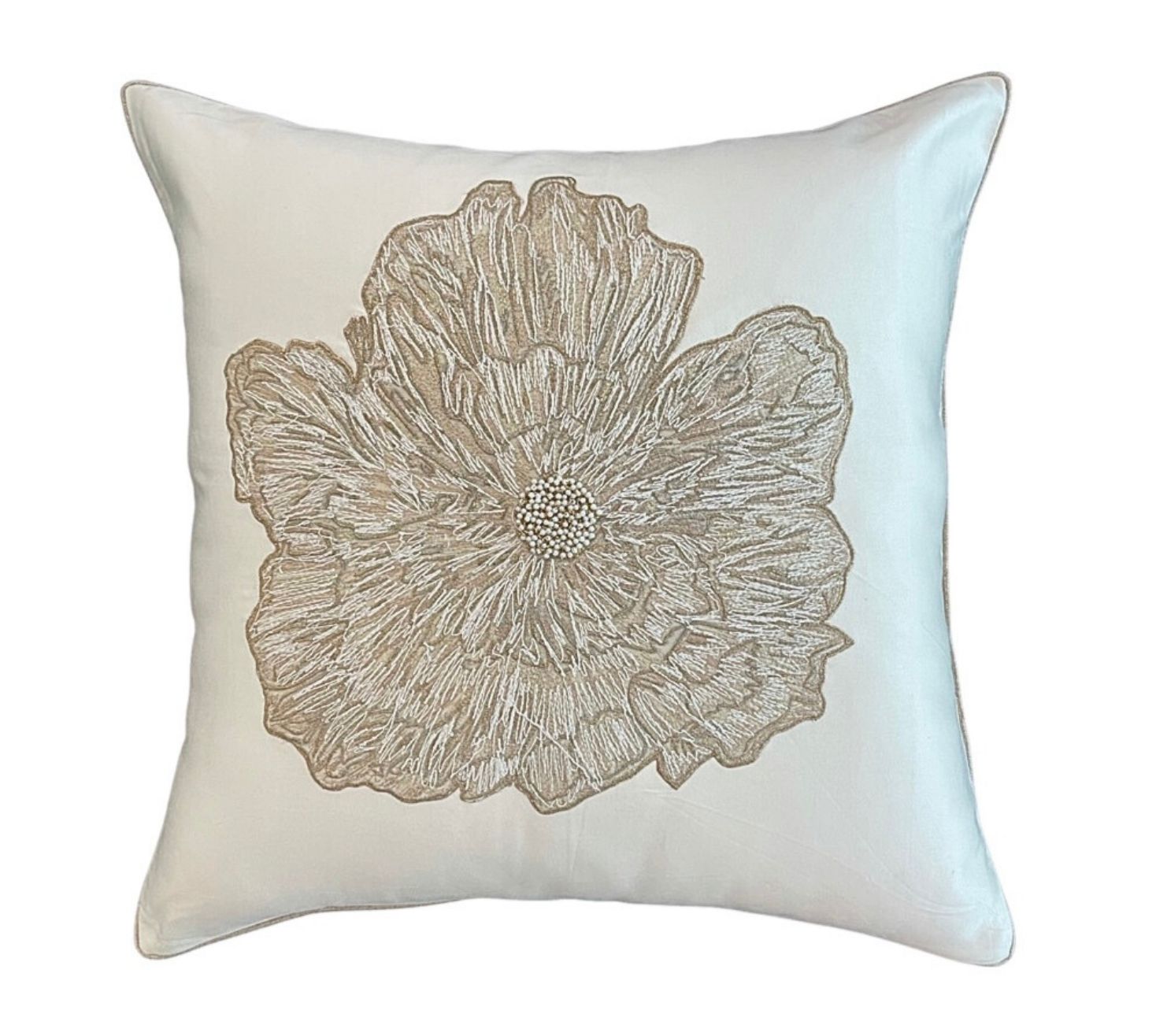Off White Dandelion Embroidered Cushion Cover