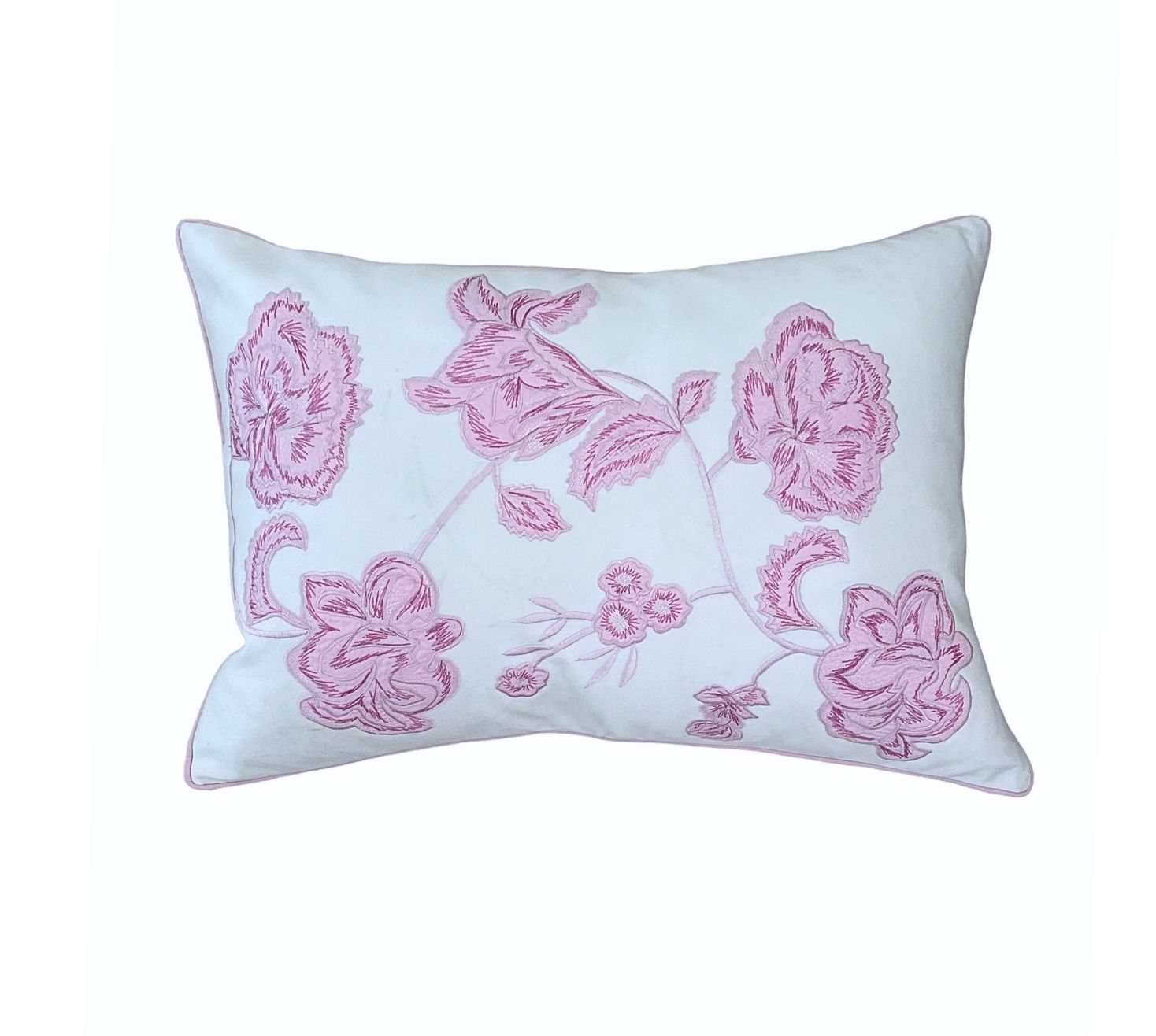 Blush pink and white floral embroidered duvet cover