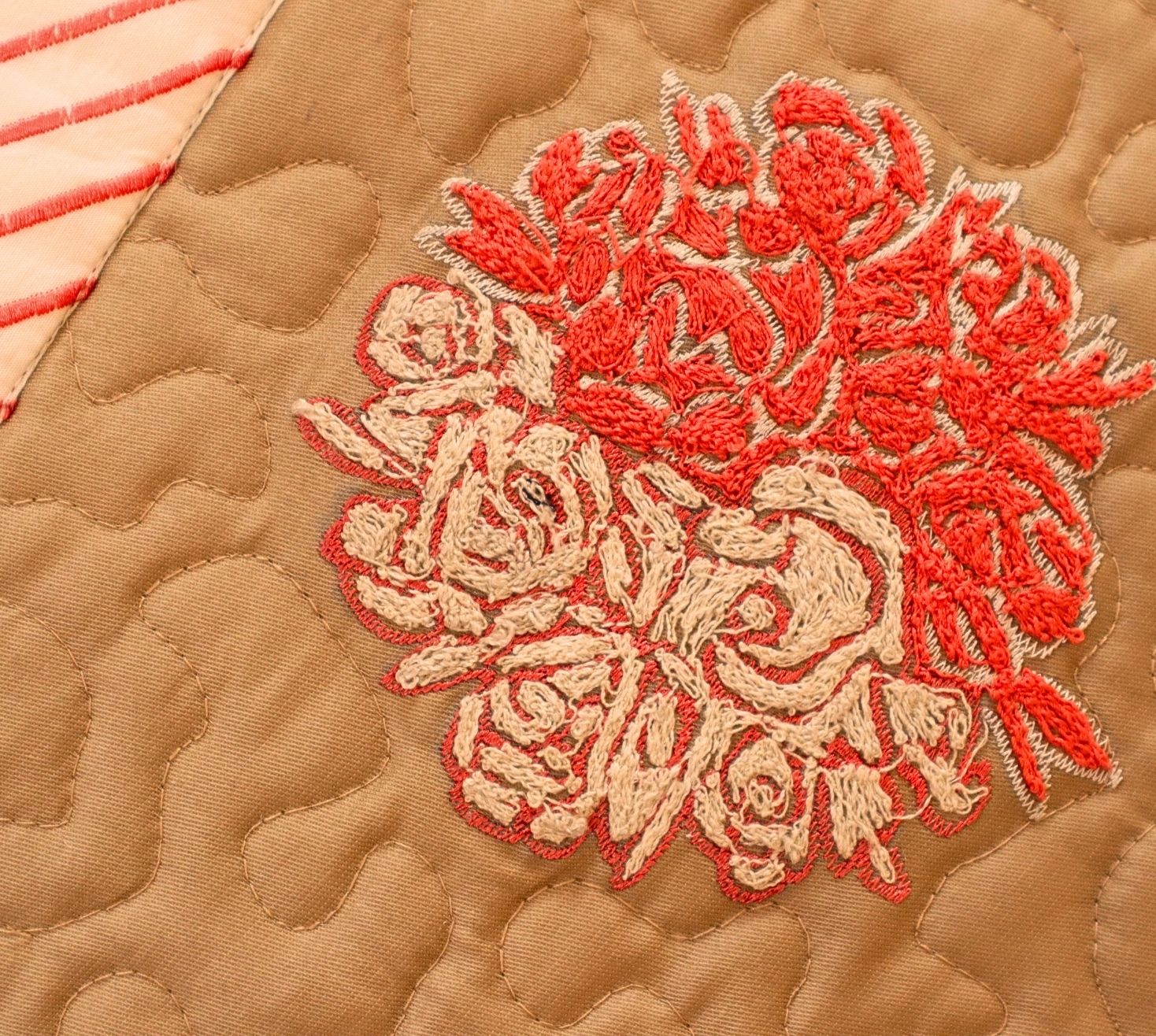 Floral peach mushroom bliss Quilted Bedspread