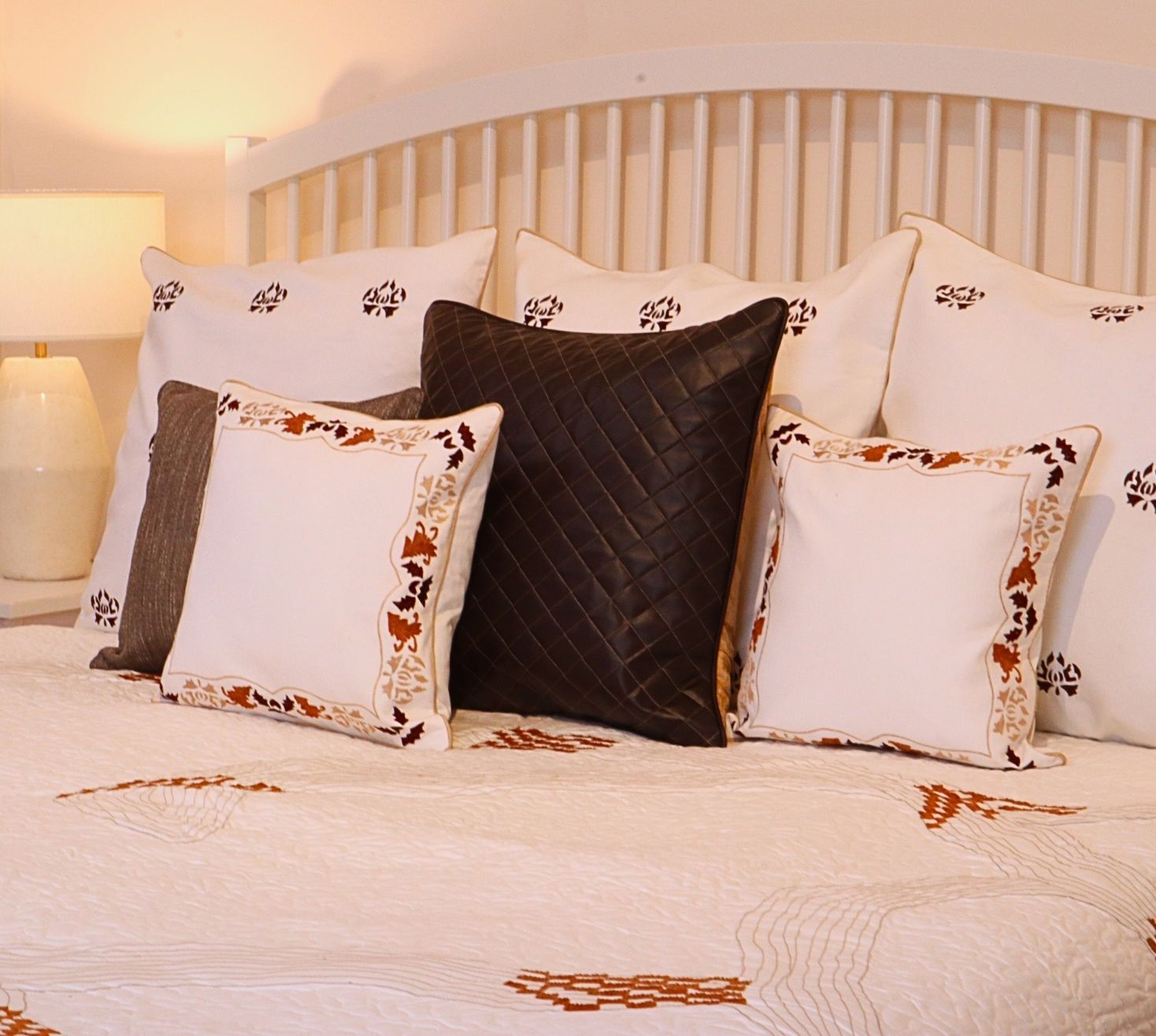 Treasured Hues of White and brown Quilted Bedspread
