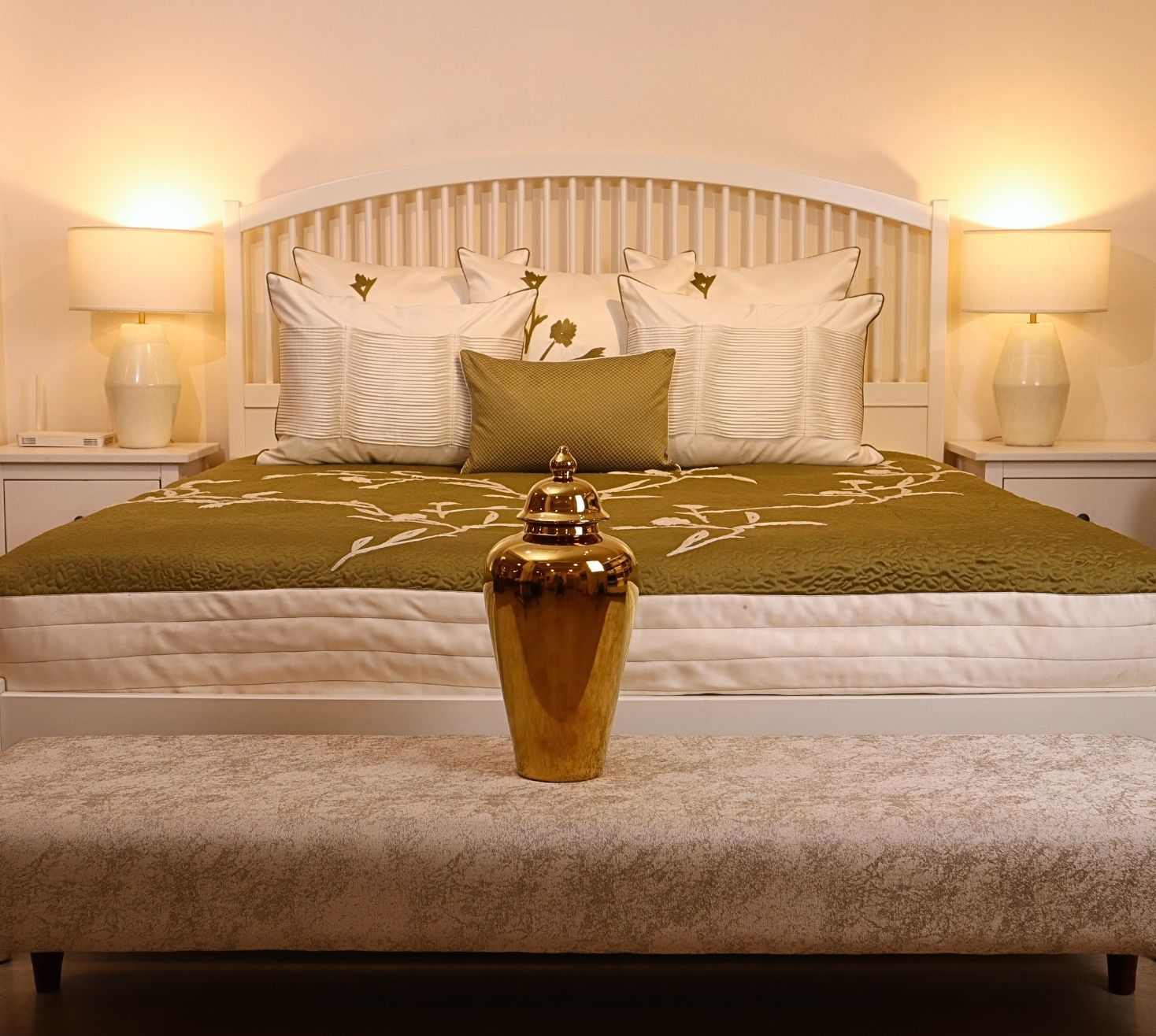 Olive with white dori fern quilted bedspread