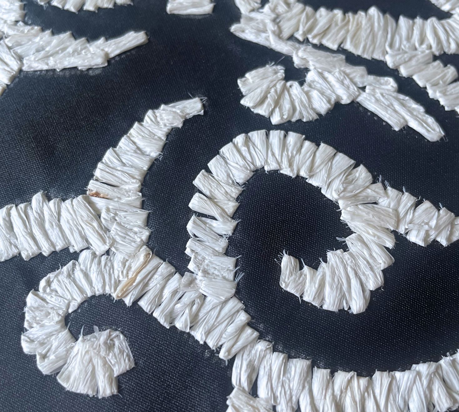 Black Raffia embroidered Cushion Cover