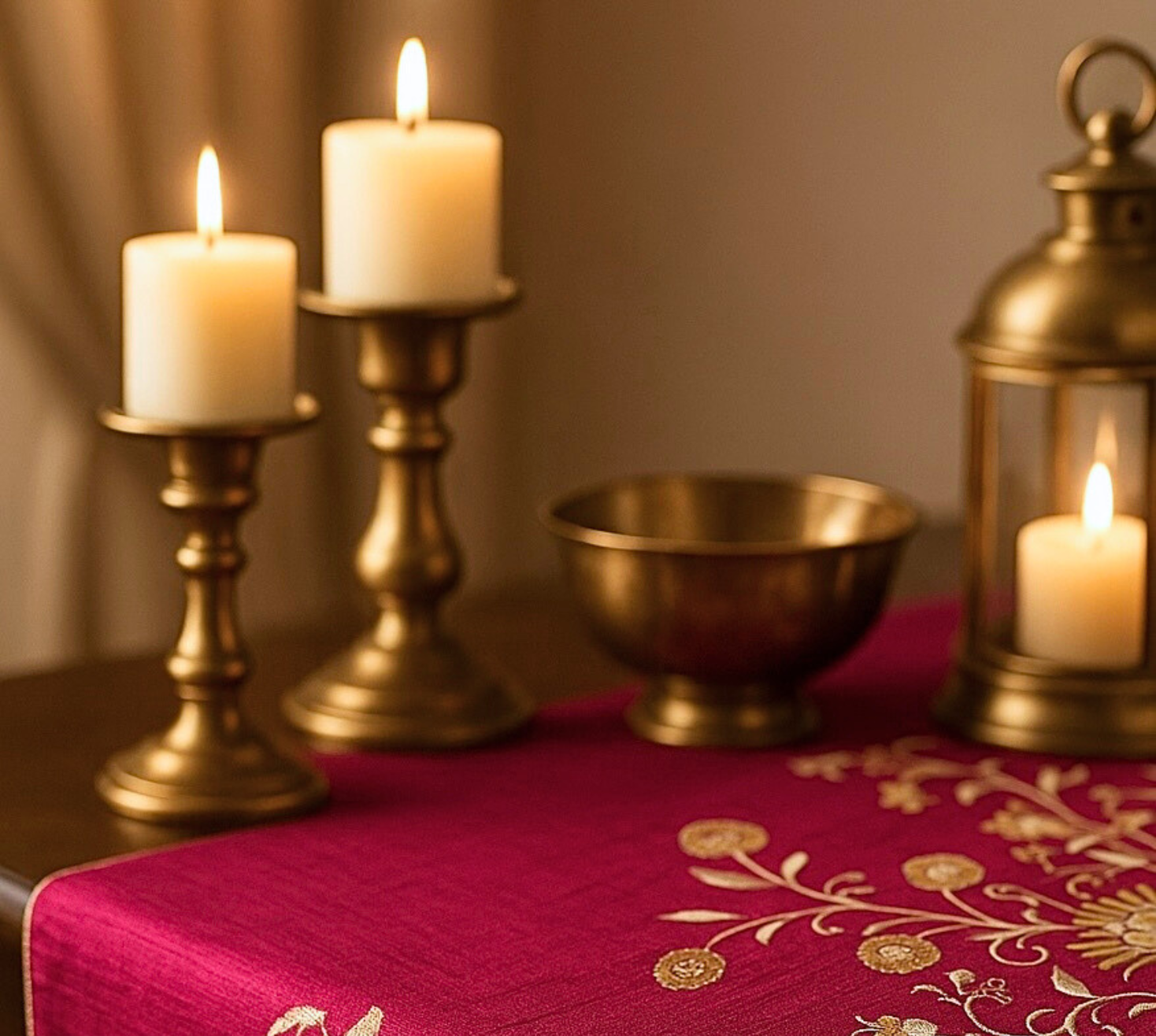 Fuchsia Blossom Embroidered Runner