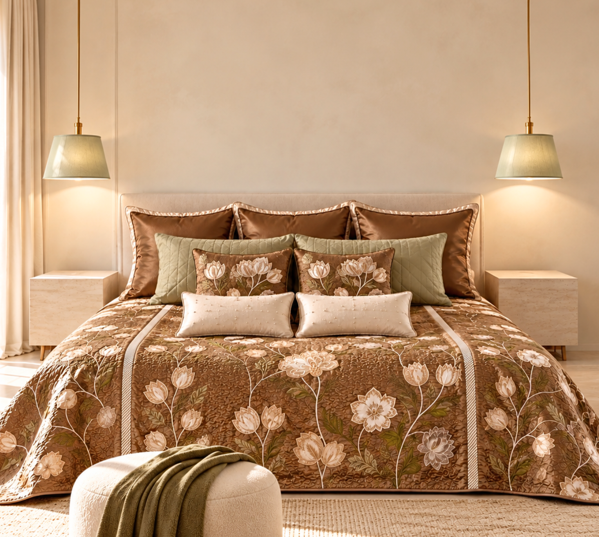 florals in gold quilted bedspread
