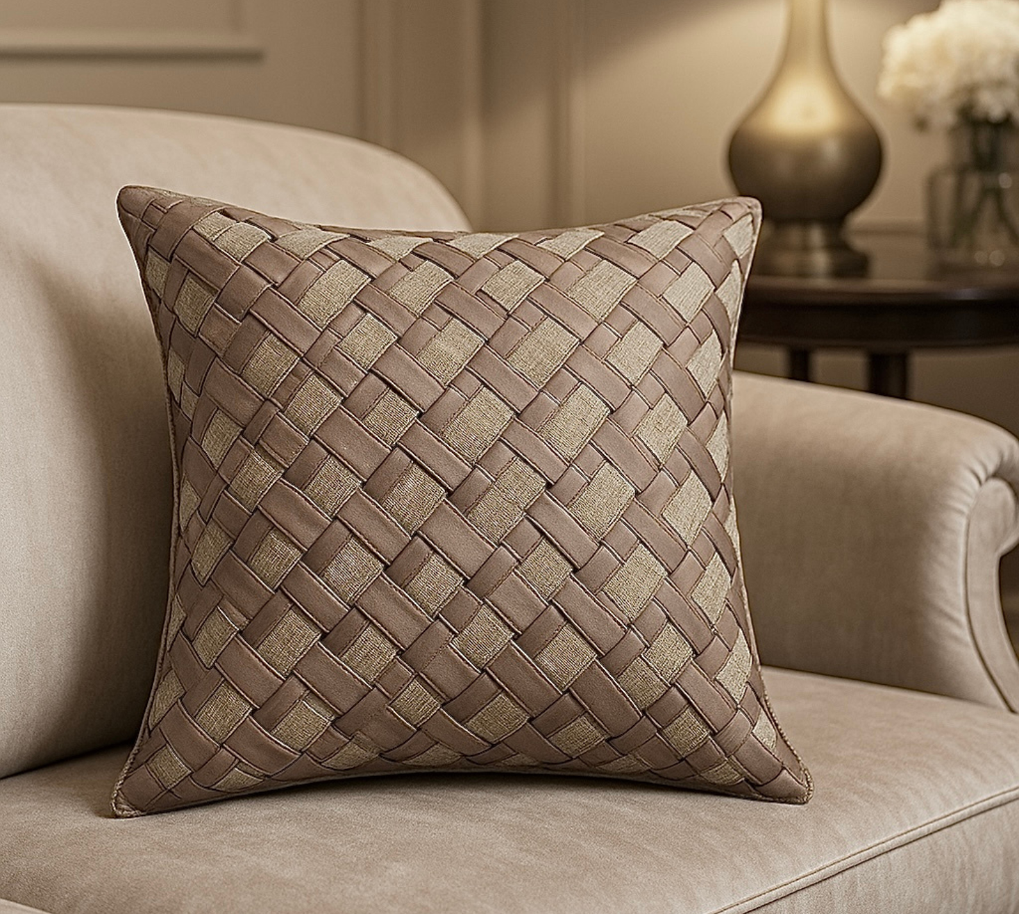 The Luxe Beige Interwoven Cushion Cover