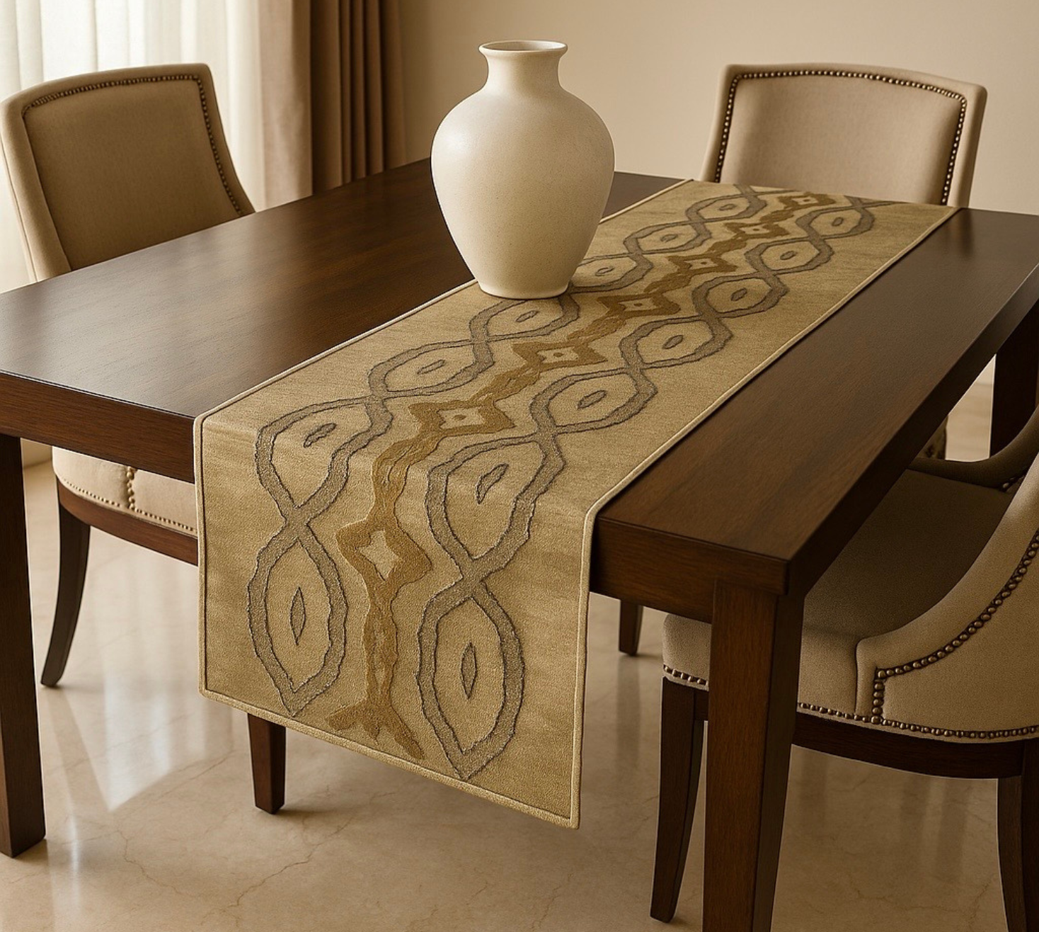 Beaten gold runner with zari embroidered charm