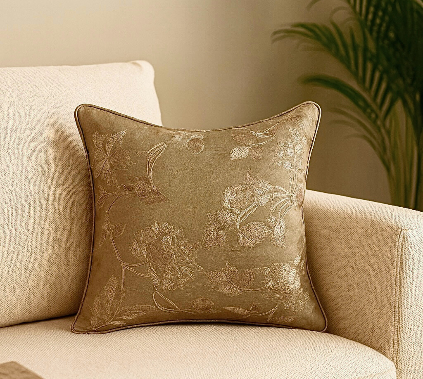 Taupe floral silk Cushion Cover