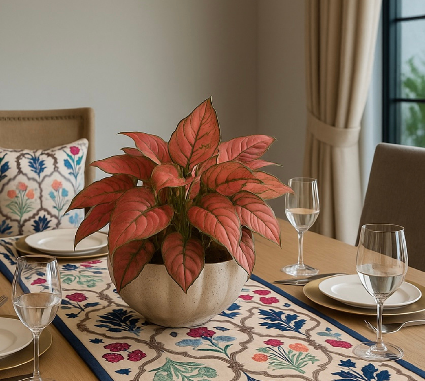 Floral Charm Silver grey embroidered Table linen set