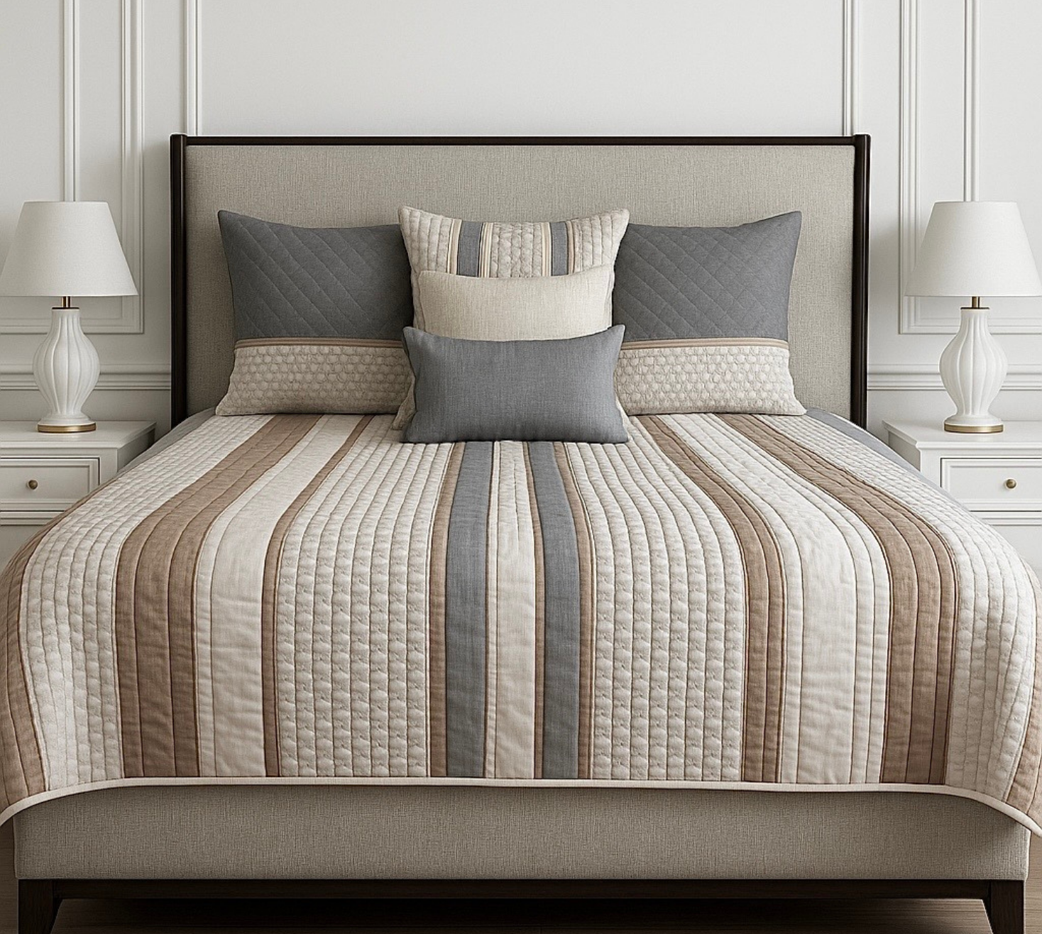 Grey whisper cotton quilted bedspread
