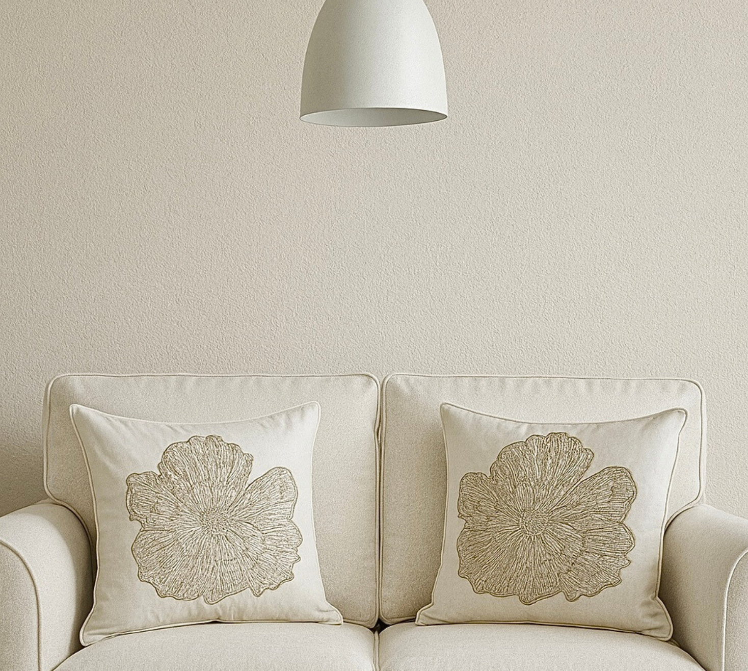 Off White Dandelion Embroidered Cushion Cover